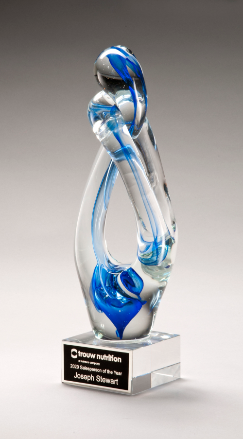 Contemporary Art Glass Sculpture with Blue Accent