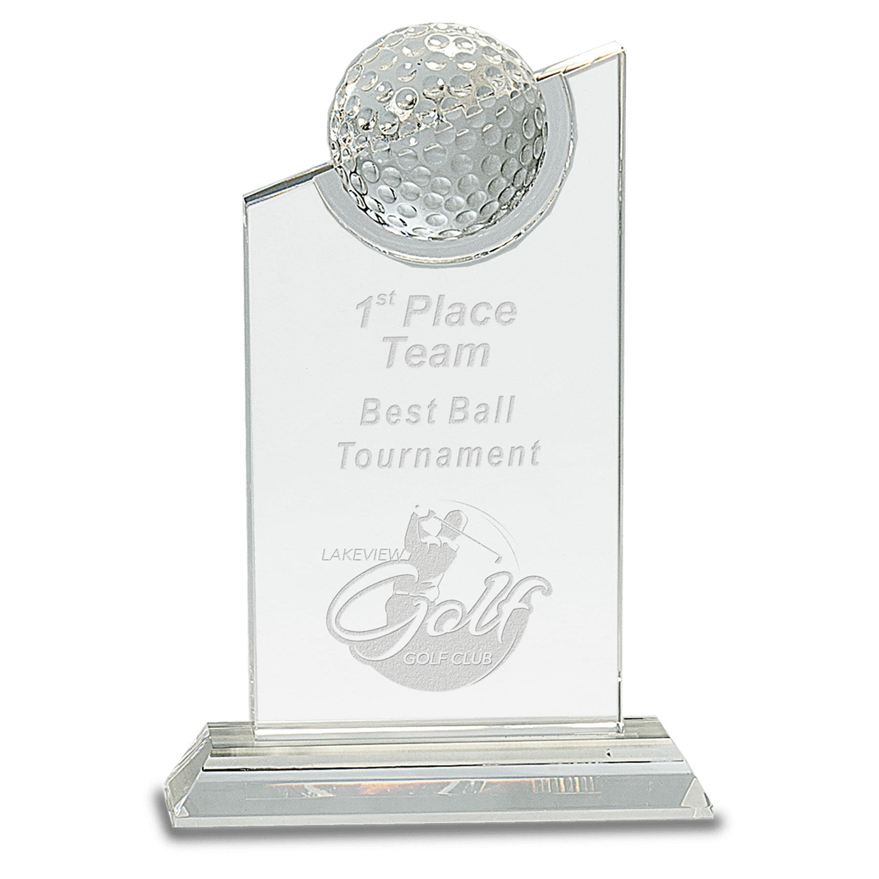 8" Clear Crystal with Inset Crystal Golf Ball on Clear Base