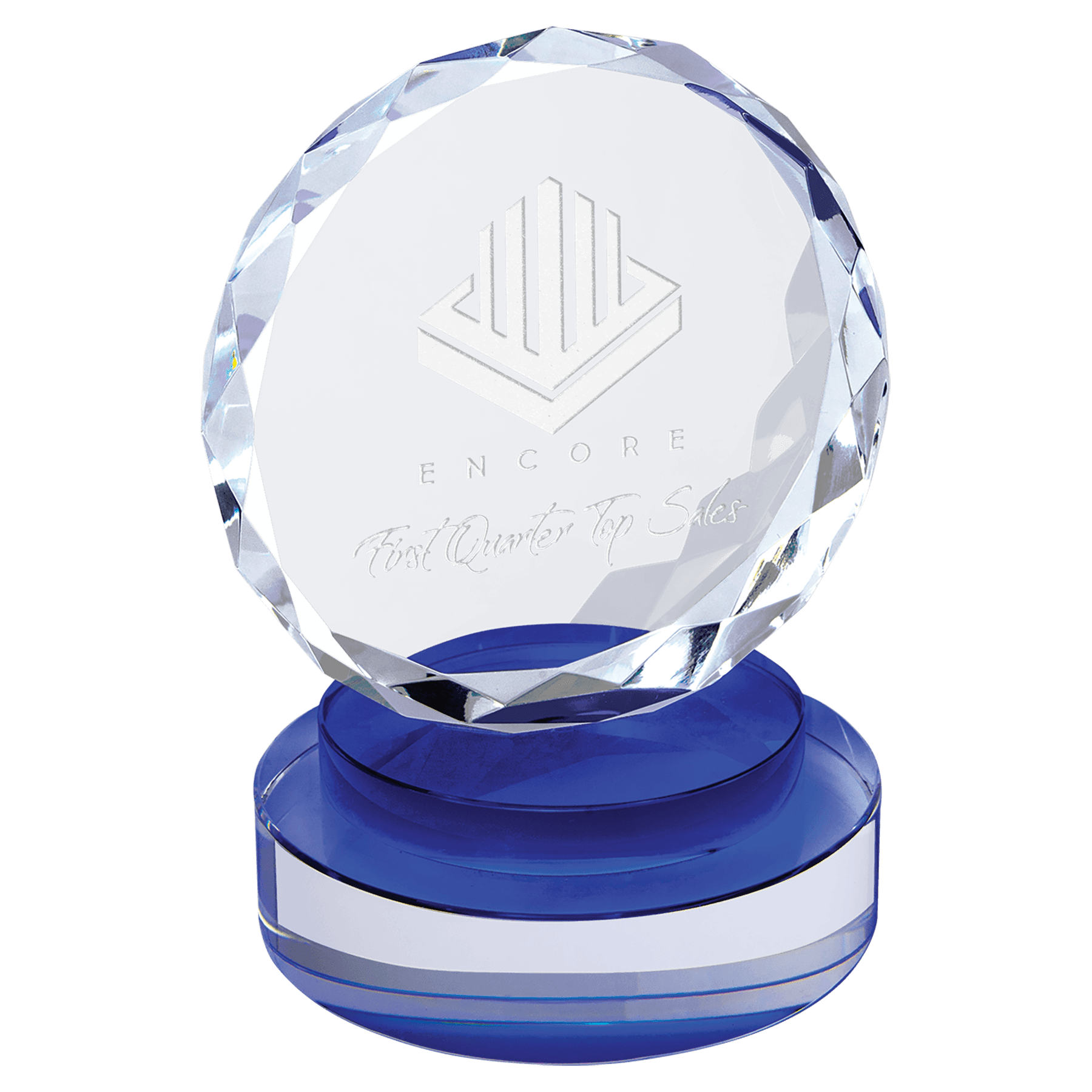 5" Round Facet Crystal on Blue & Clear Round Base
