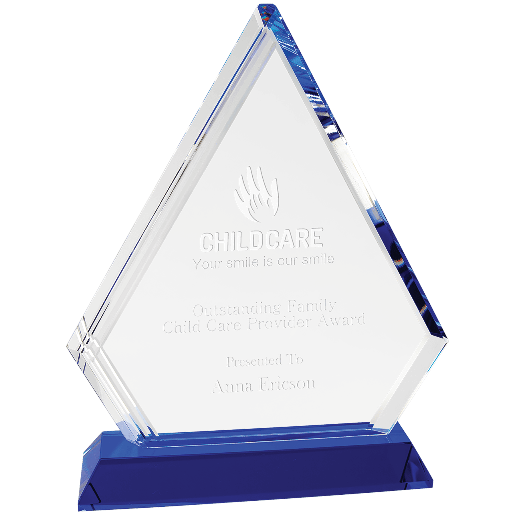 8 3/4" Crystal Diamond on Blue Pedestal Base