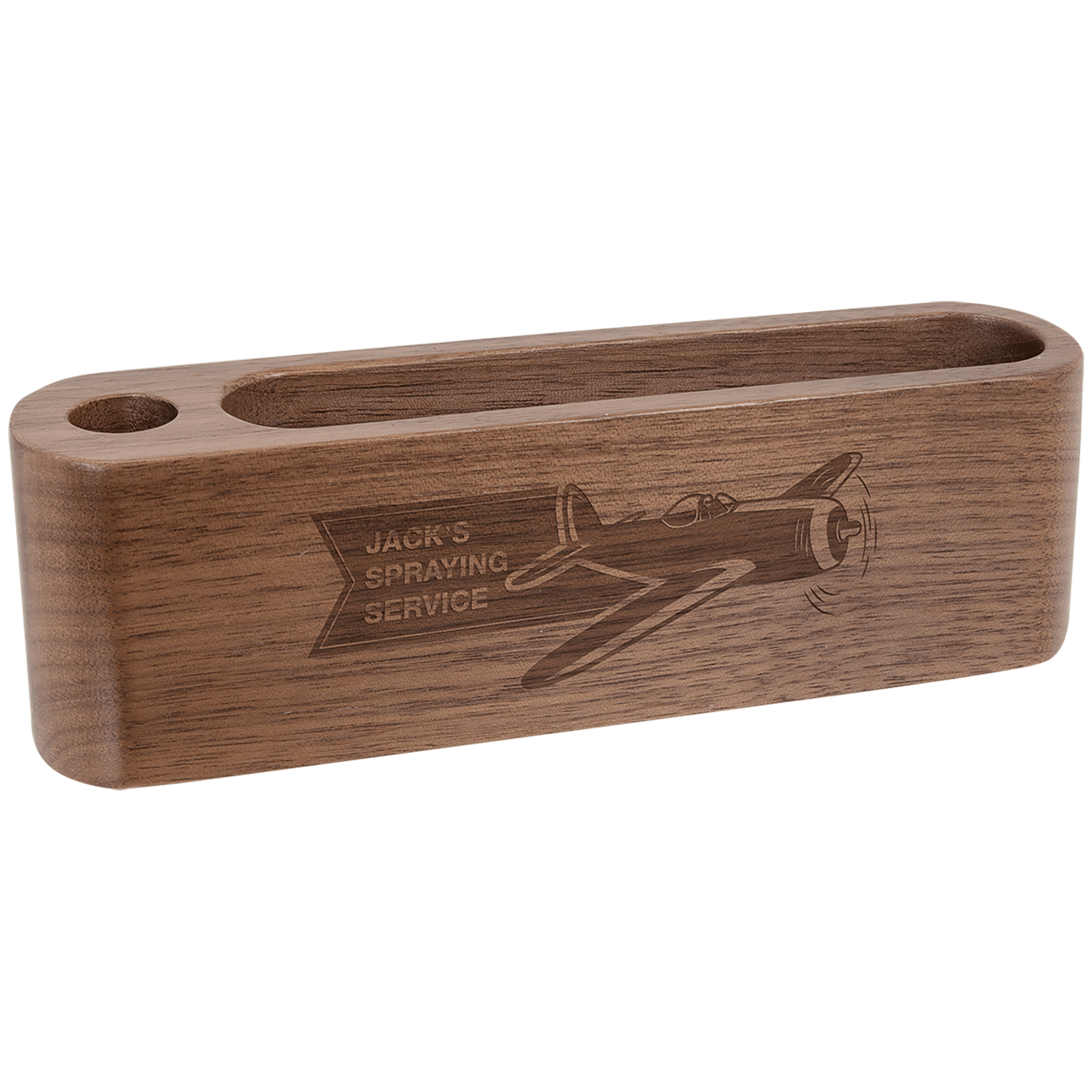 5 1/4" Walnut Business Card and Pen Holder
