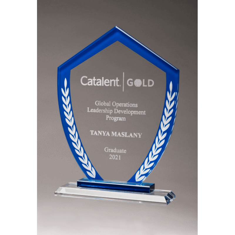 Shield Glass Award Color Border with White Laurel Leaves