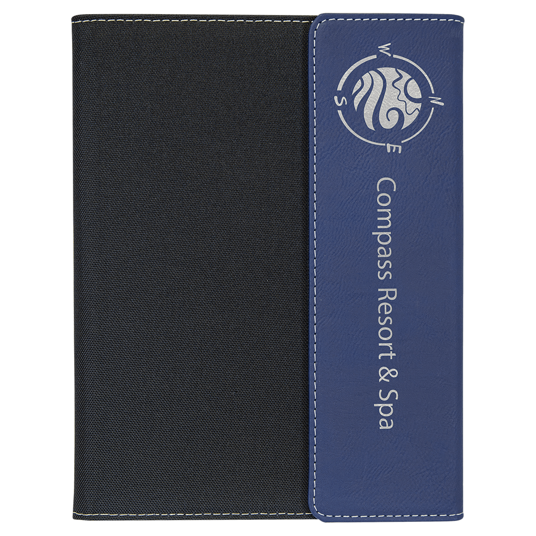 7" x 9" Blue/Silver Laserable Leatherette / Black Canvas Portfolio with Notepad