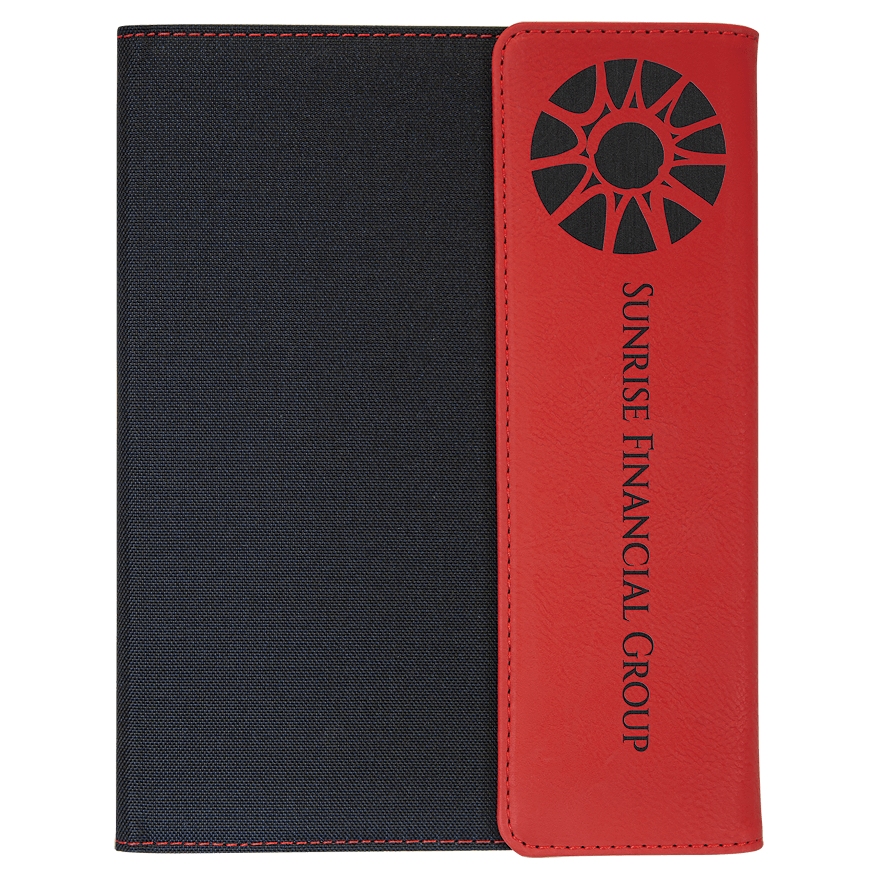 7" x 9" Red Laserable Leatherette / Black Canvas Portfolio with Notepad
