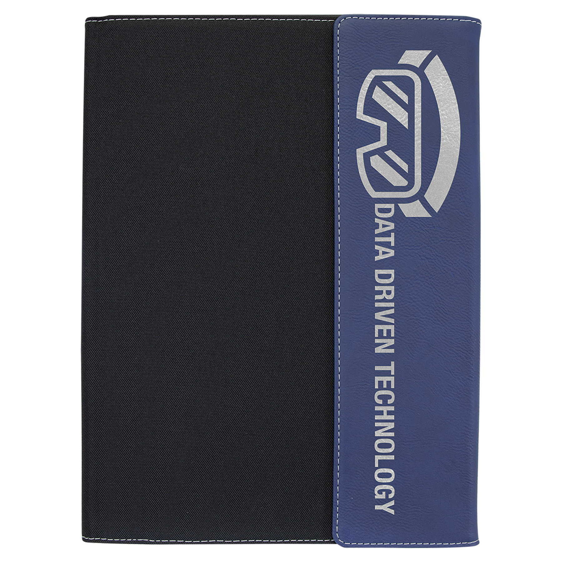 9 1/2"x12" Blue/Silver Laserable Leatherette / Black Canvas Portfolio w/Notepad