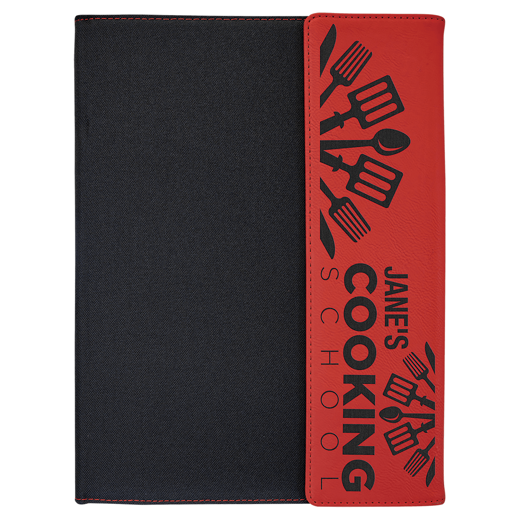 9 1/2" x 12" Red Laserable Leatherette / Black Canvas Portfolio with Notepad
