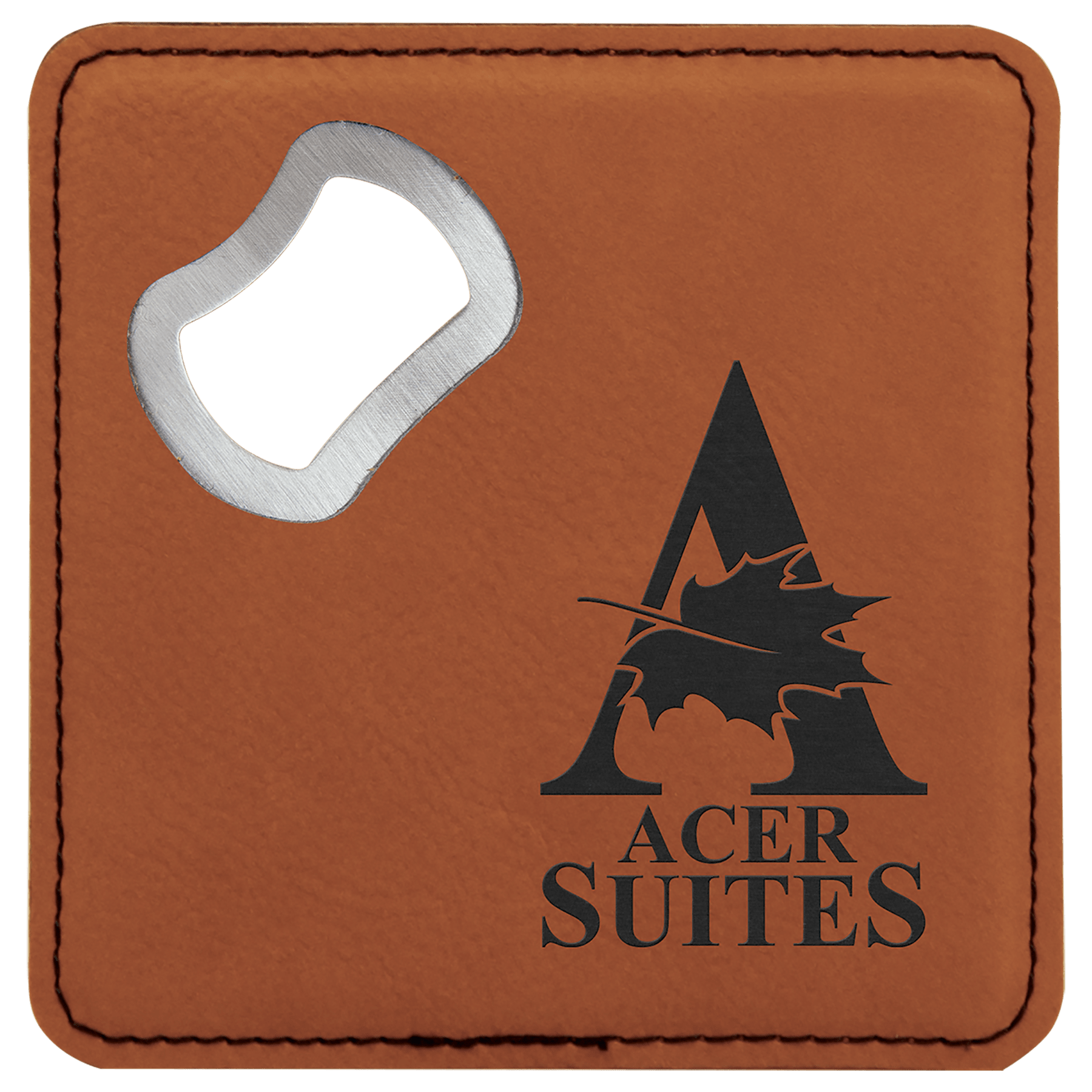 4" x 4" Square Rawhide Laserable Leatherette Bottle Opener Coaster