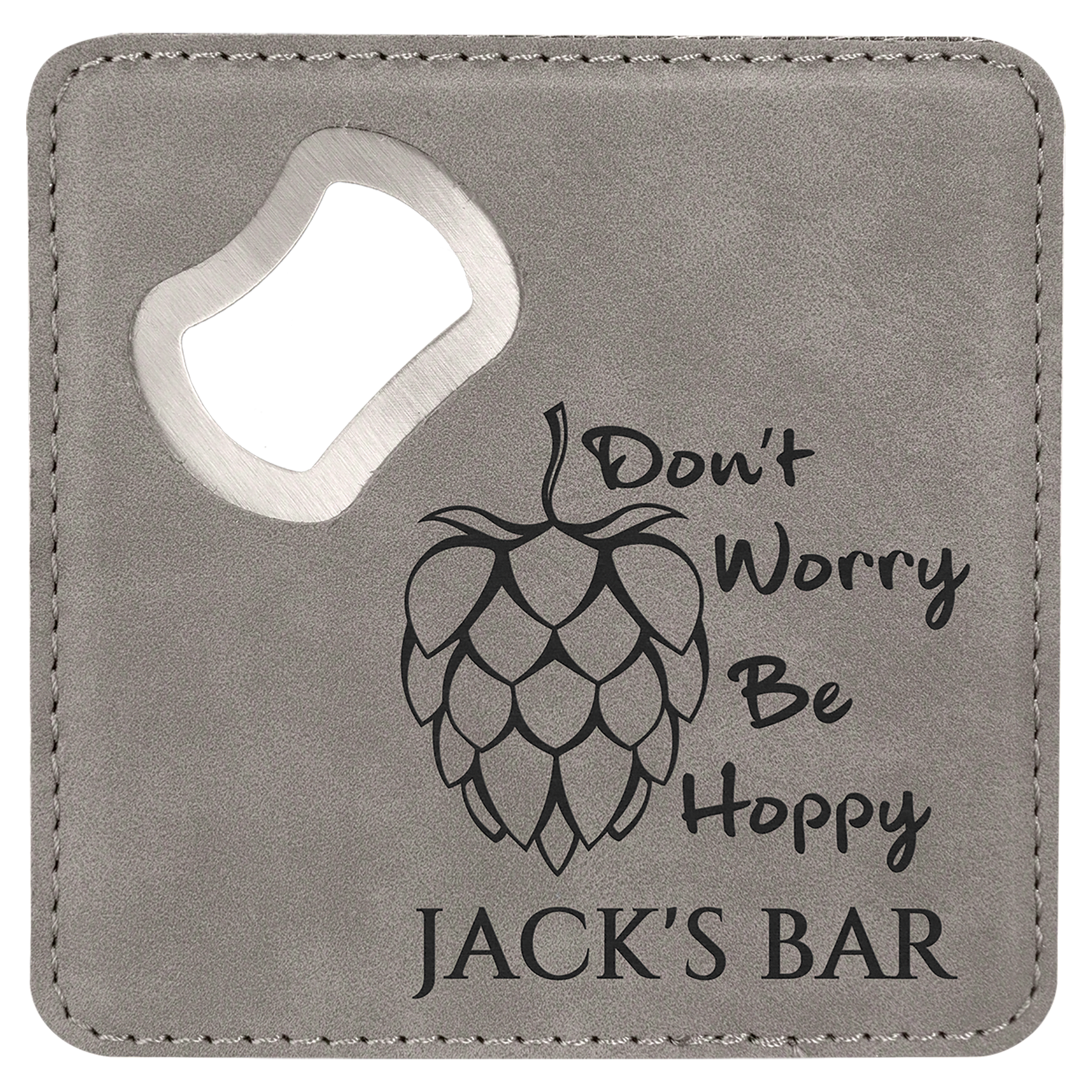 4" x 4" Square Gray Laserable Leatherette Bottle Opener Coaster