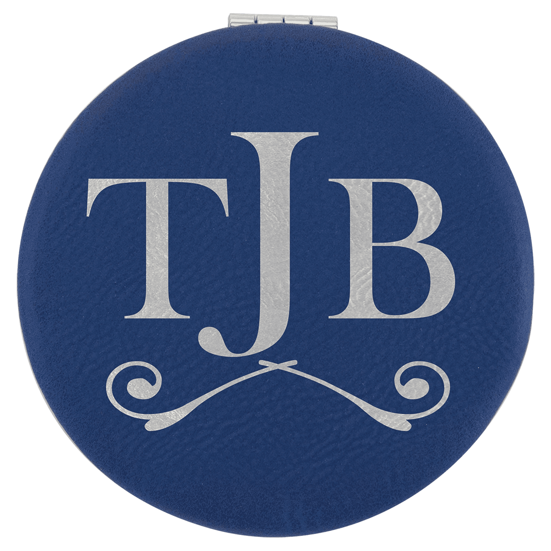 2 1/2" Blue/Silver Laserable Leatherette Compact Mirror