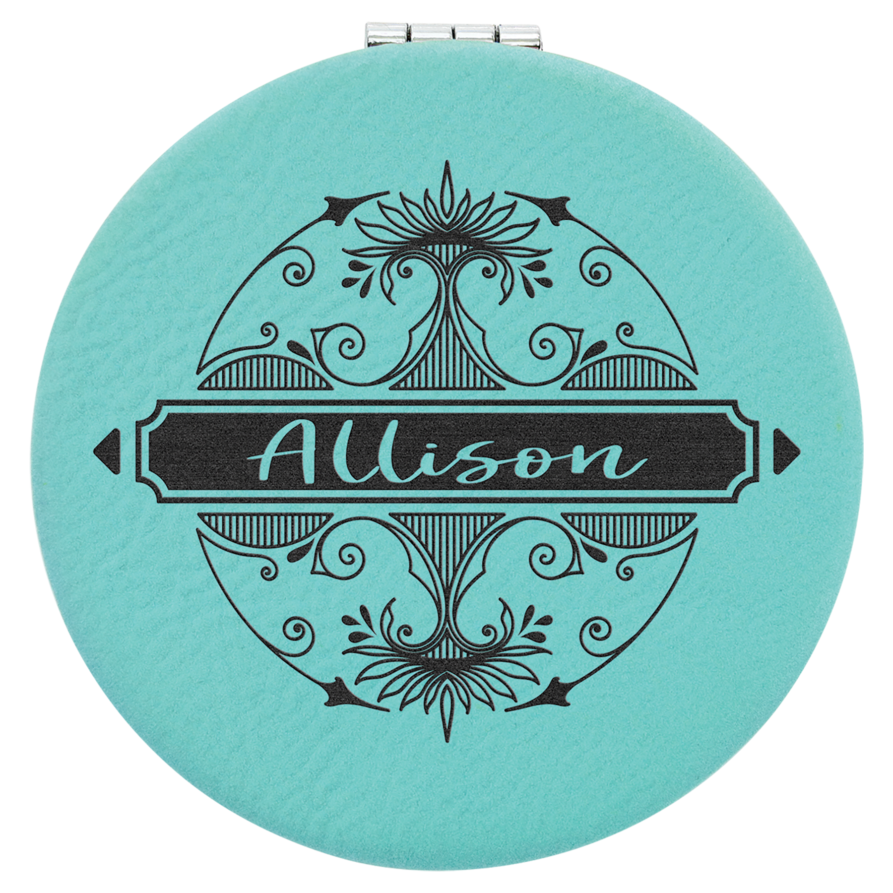 2 1/2" Teal Laserable Leatherette Compact Mirror