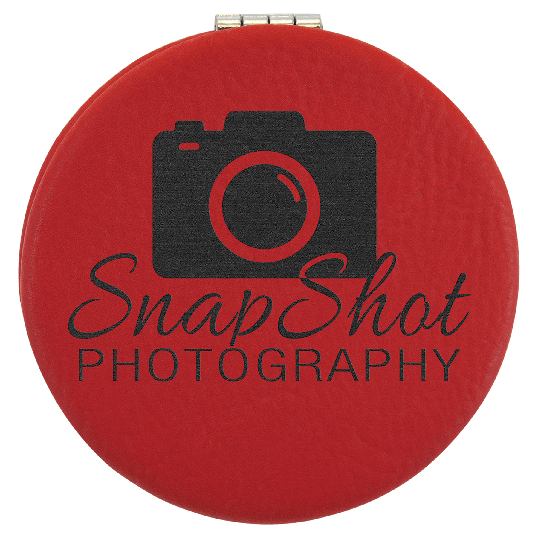 2 1/2" Red Laserable Leatherette Compact Mirror
