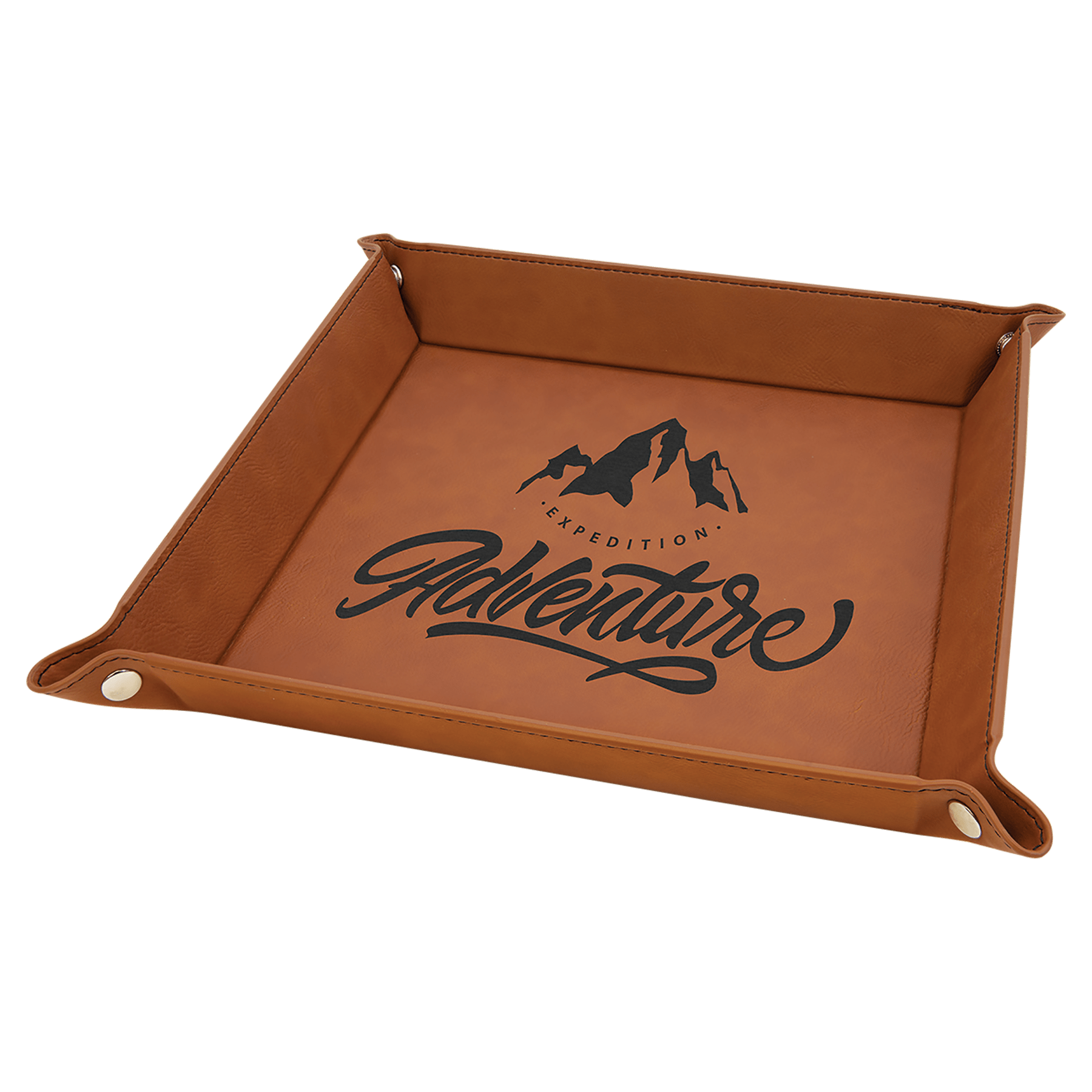 9" x 9" Rawhide Laserable Leatherette Snap Up Tray with Silver Snaps