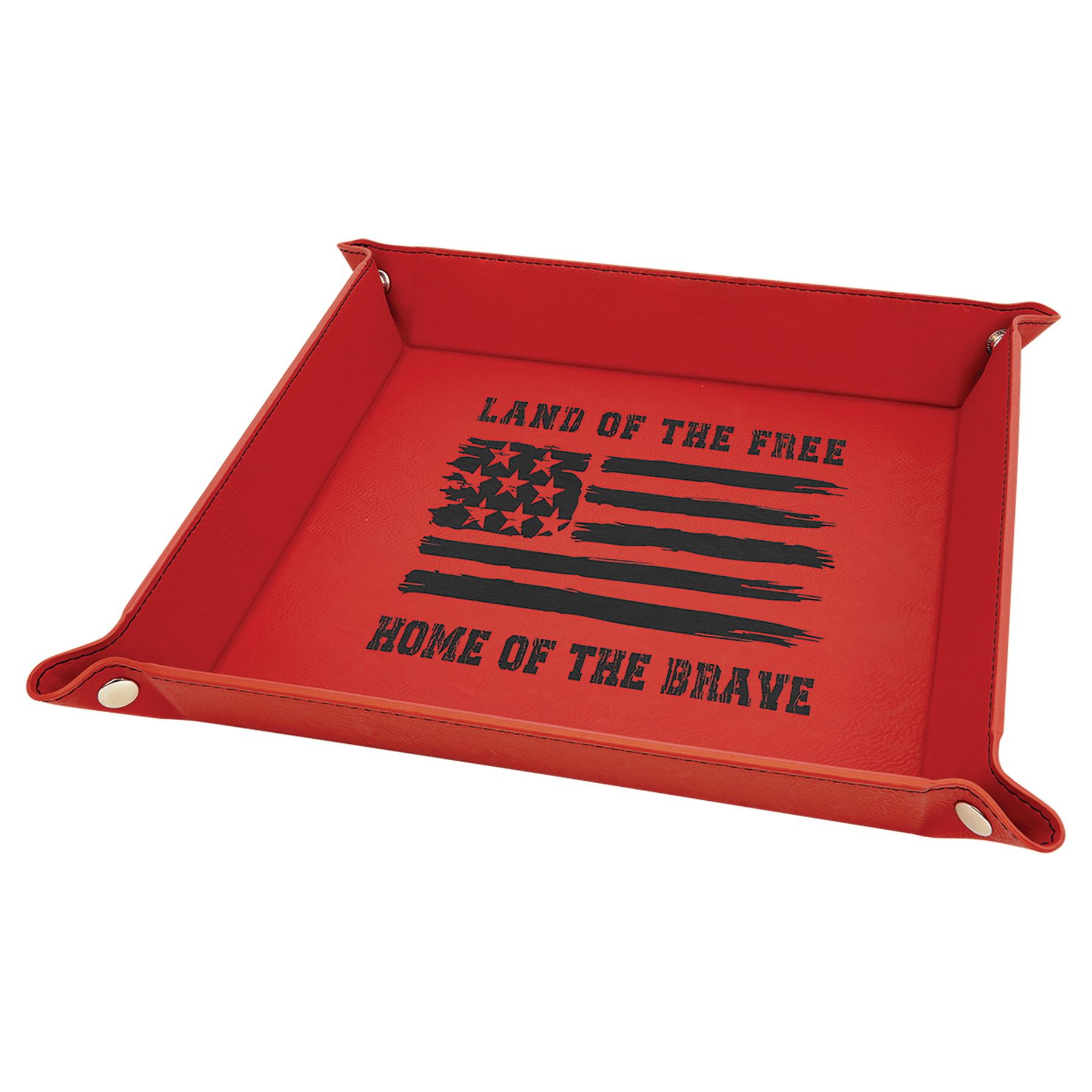 9" x 9" Red Laserable Leatherette Snap Up Tray with Silver Snaps