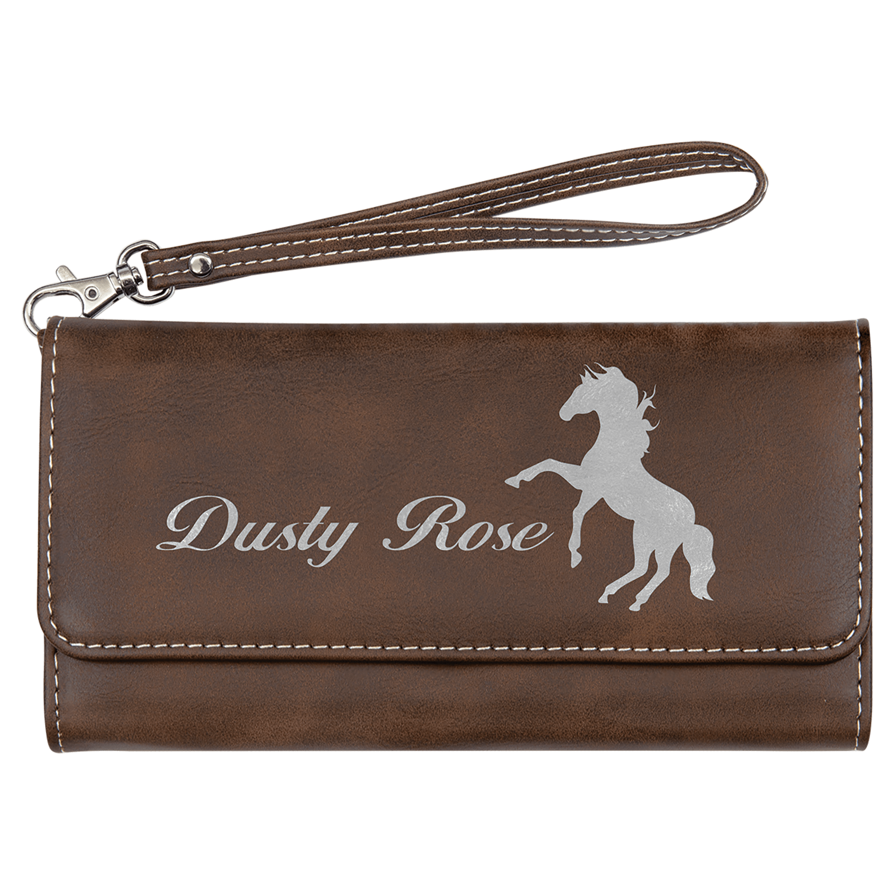 Rustic/Silver 7 1/2" x 4" Laserable Leatherette Wallet with Strap