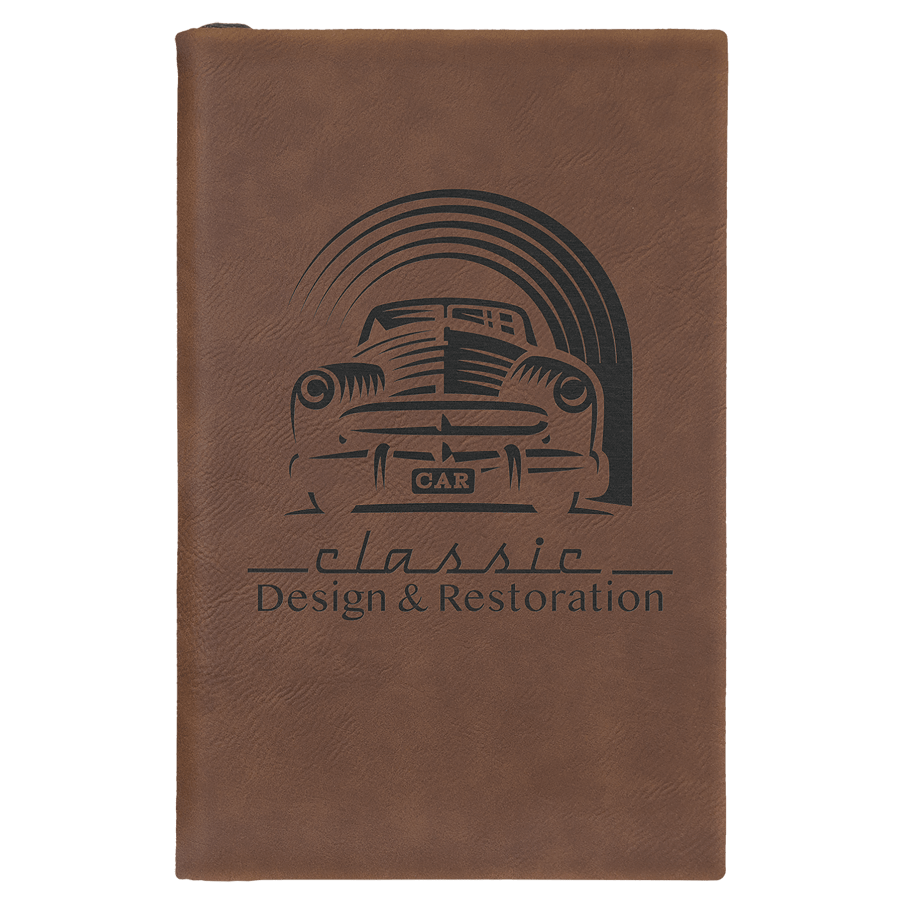 5 1/4" x 8 1/4" Dark Brown Laserable Leatherette Sketch Book with Unlined Notepad