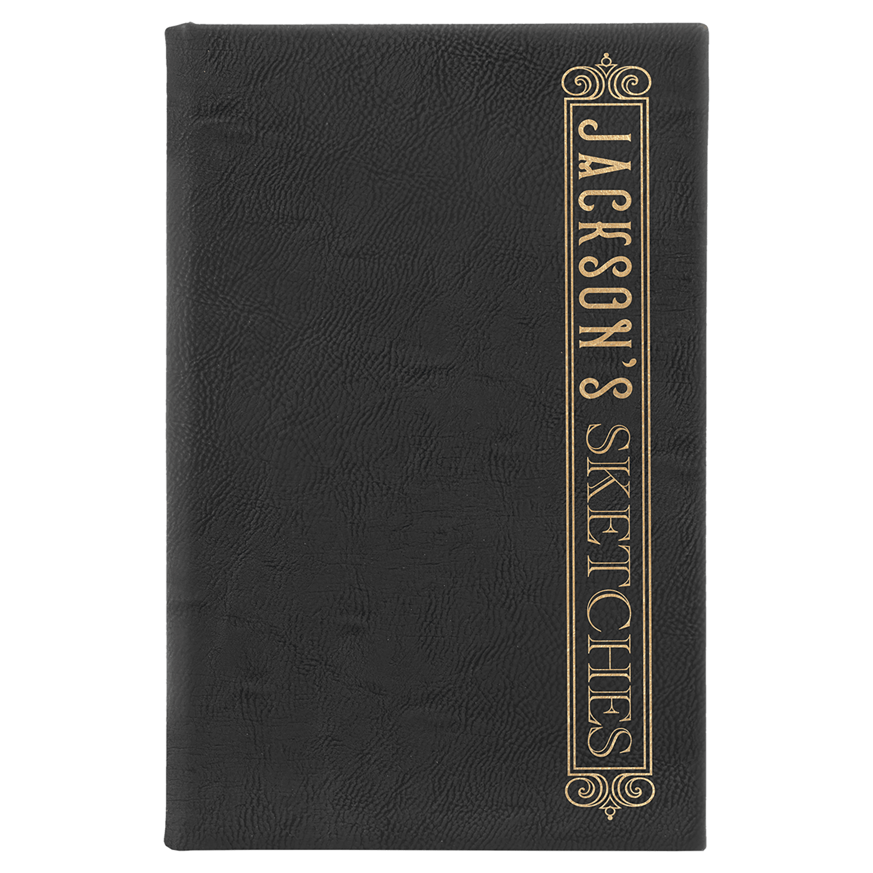 5 1/4" x 8 1/4" Black/Gold Laserable Leatherette Sketch Book with Unlined Notepad
