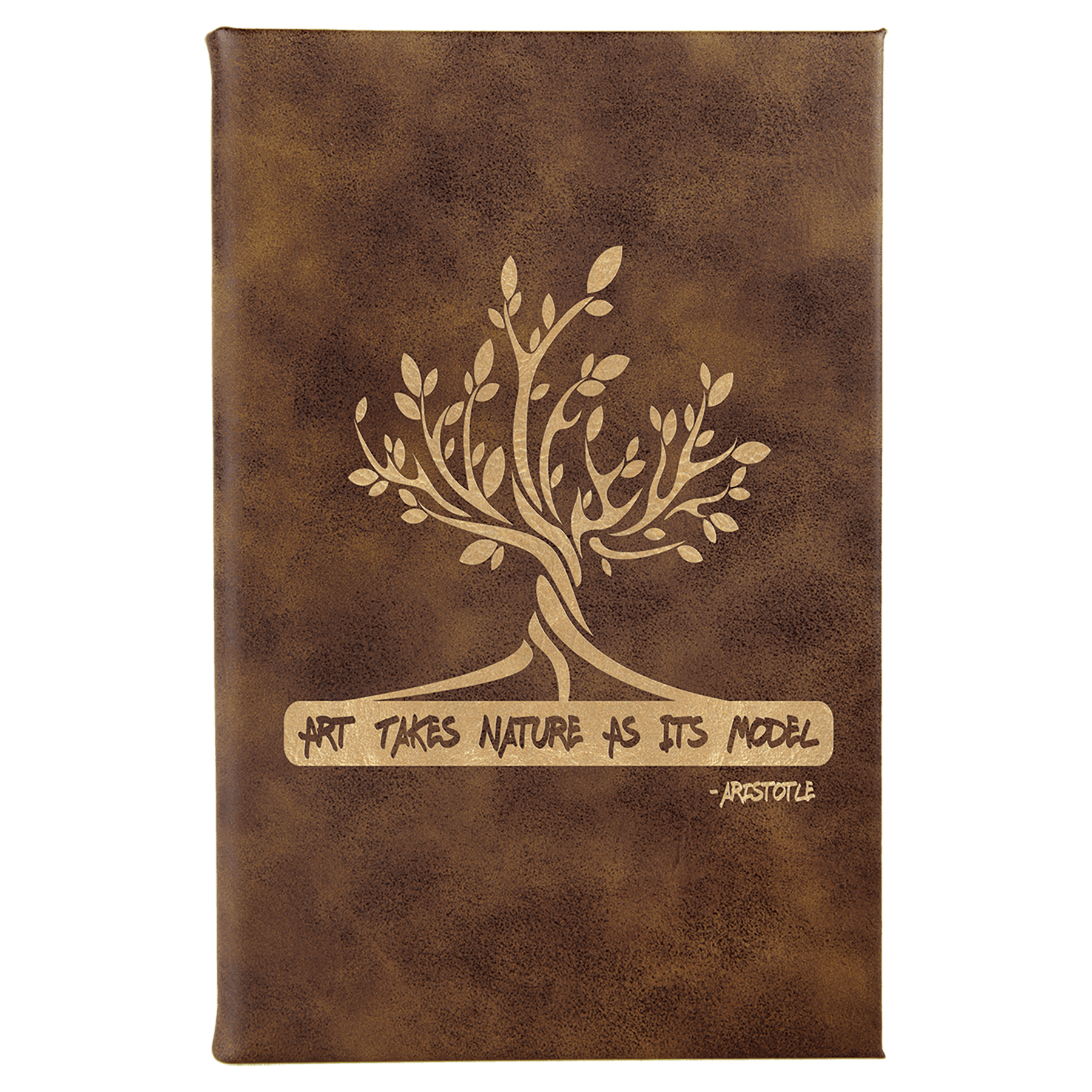5 1/4" x 8 1/4" Rustic/Gold Laserable Leatherette Sketch Book with Unlined Notepad