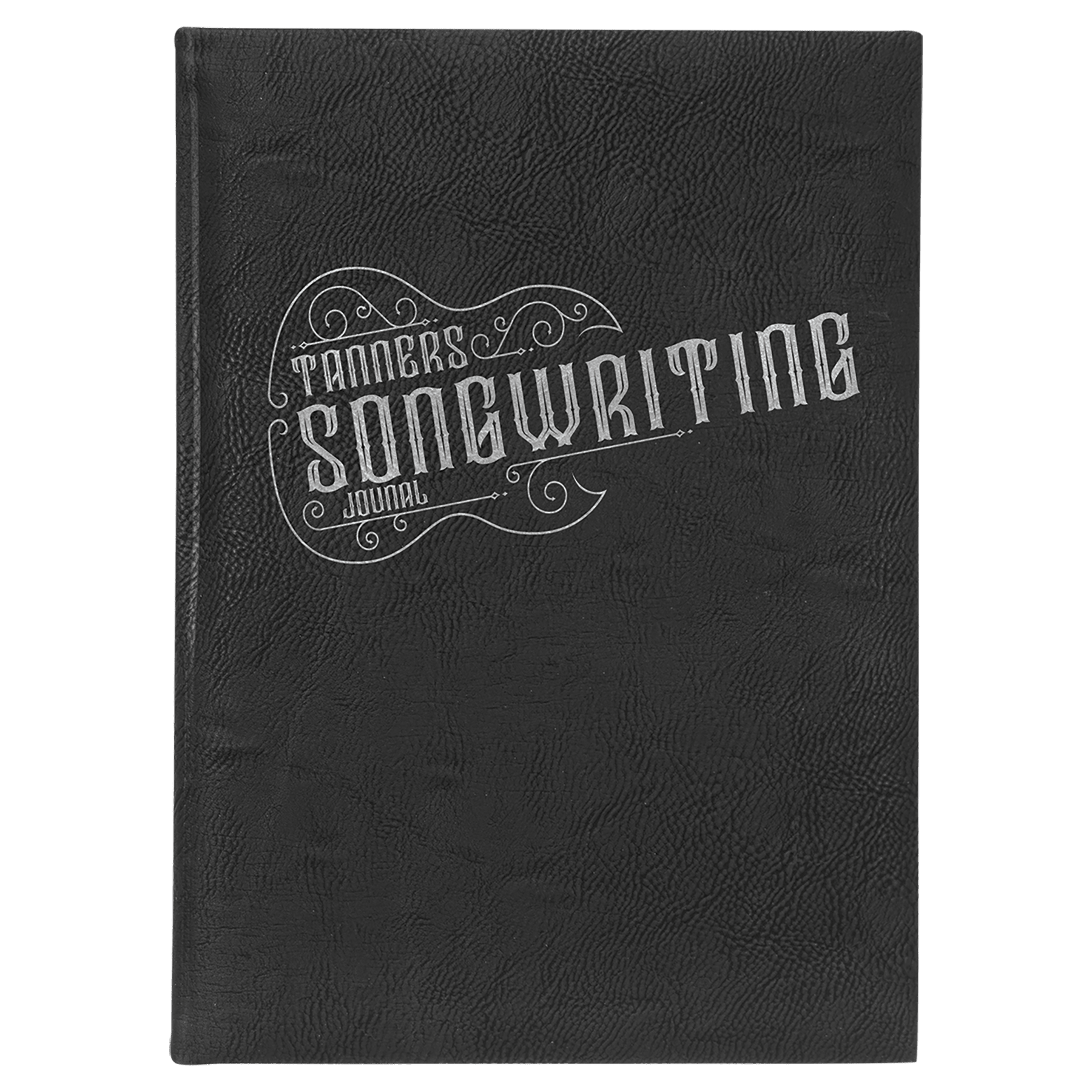 7" x 9 3/4" Black/Silver Laserable Leatherette Journal with Lined Notepad