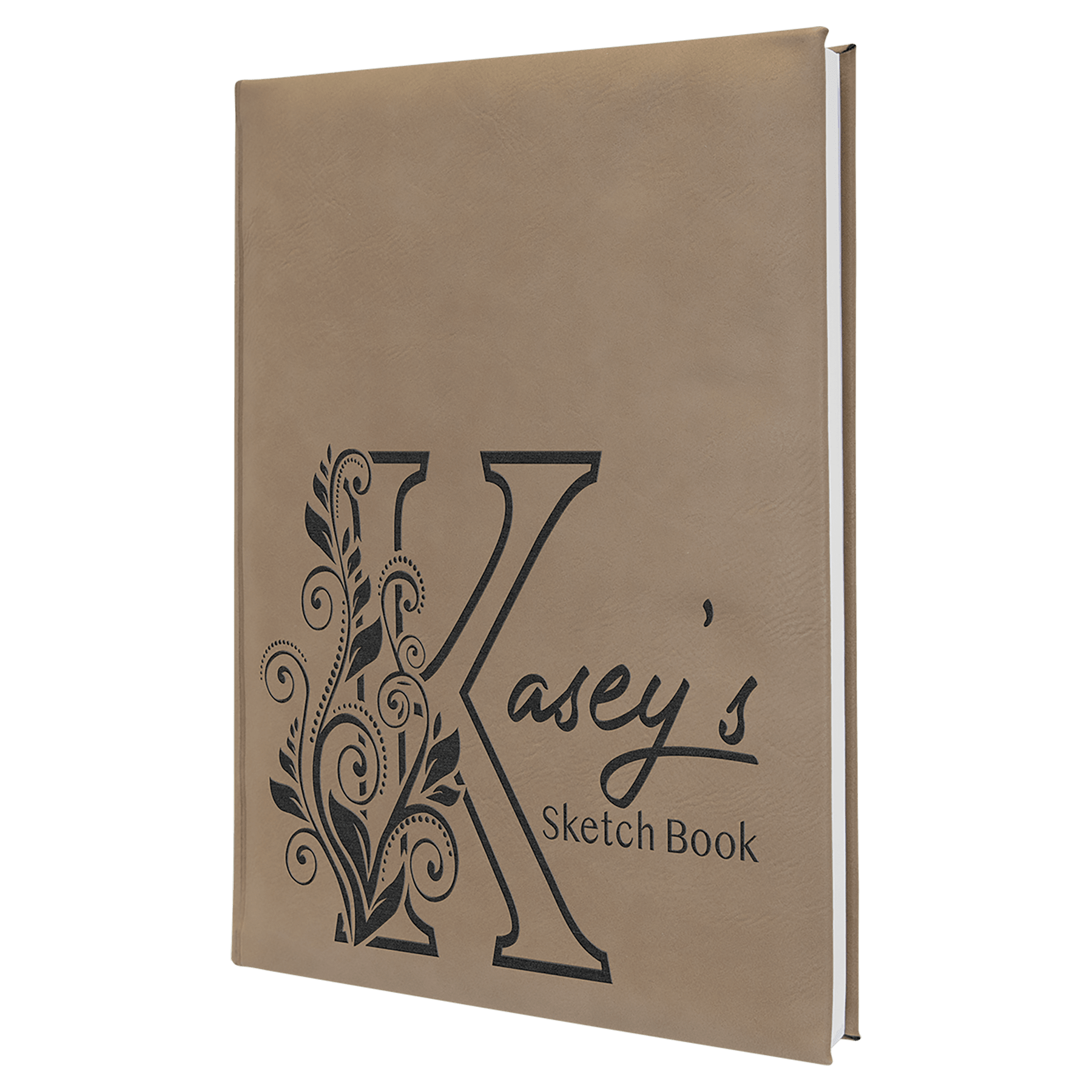 7" x 9 3/4" Light Brown Laserable Leatherette Sketch Book with Unlined Notepad
