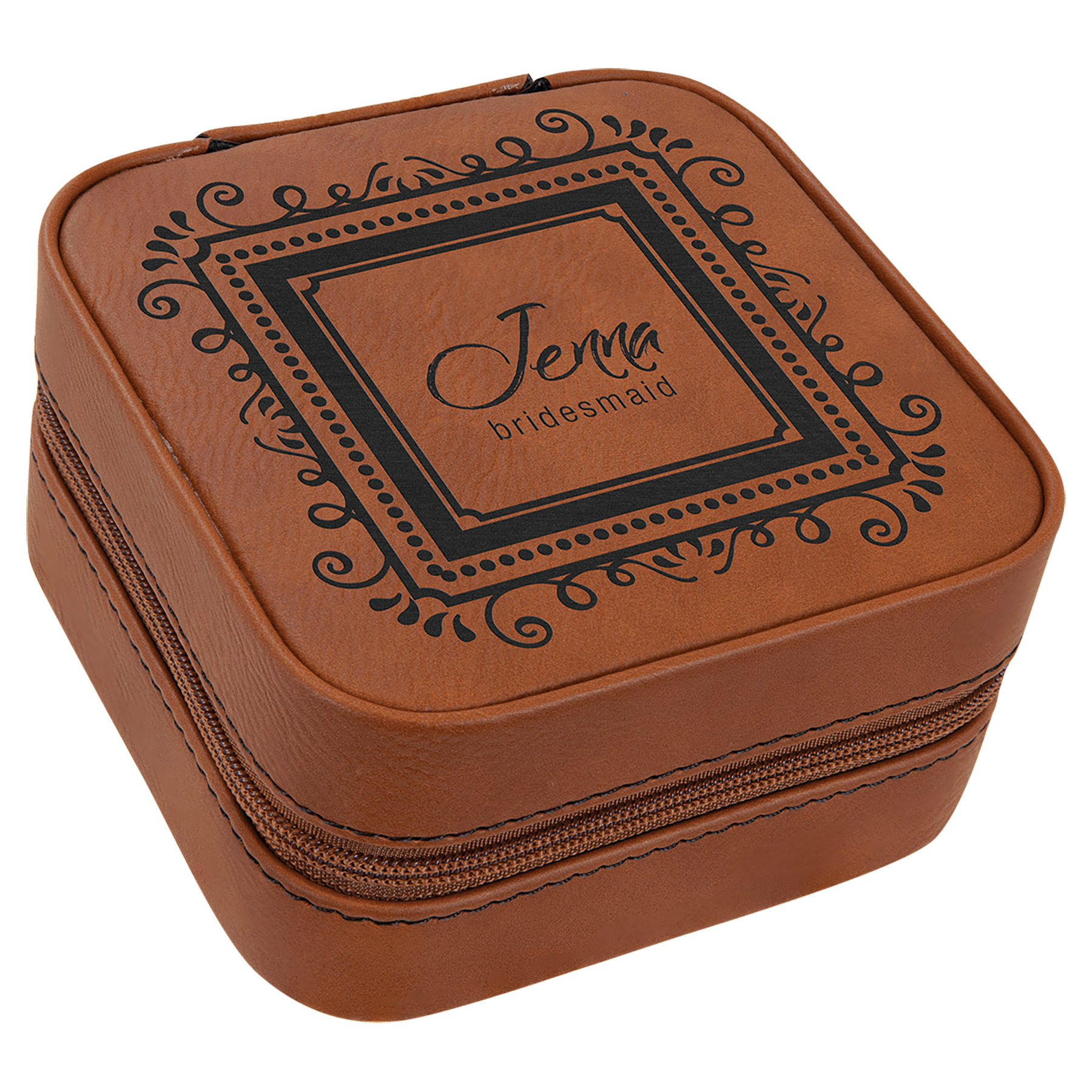 4" X 4" Rawhide Laserable Leatherette Travel Jewelry Box with Tan Lining