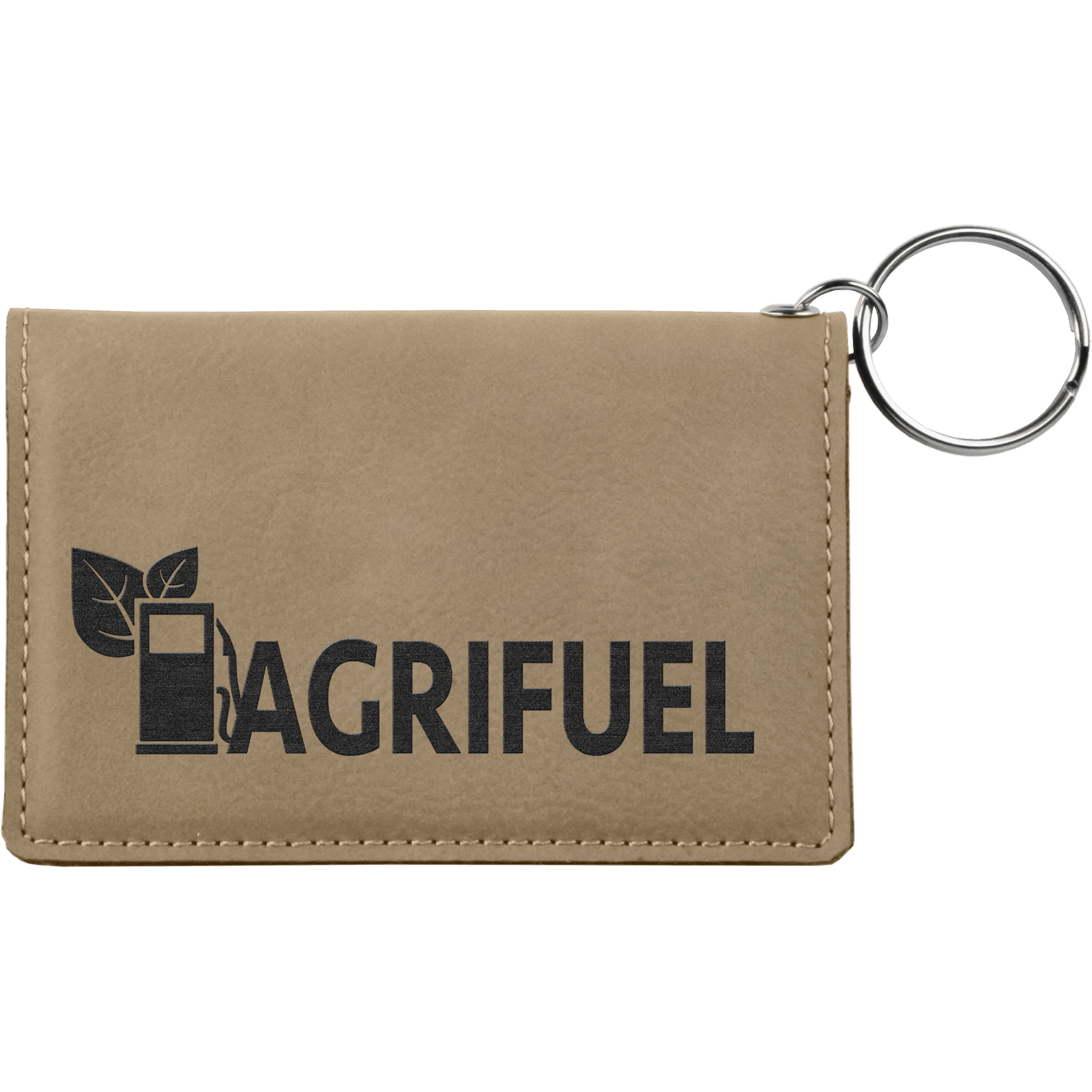 Light Brown 4 1/4" x 3" Laserable Leatherette Keychain ID Holder