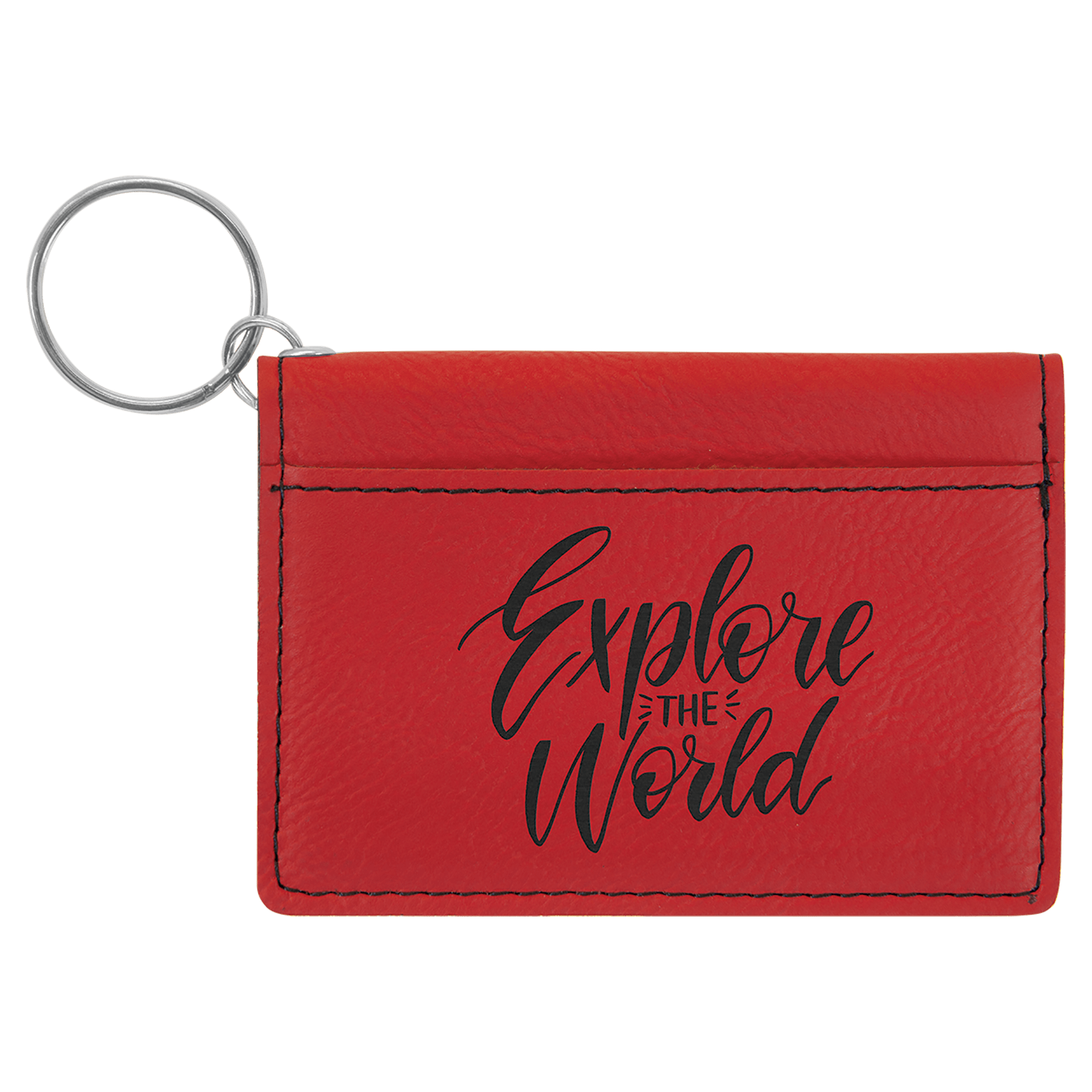 4 1/4" x 3" Red Laserable Leatherette Keychain ID Holder