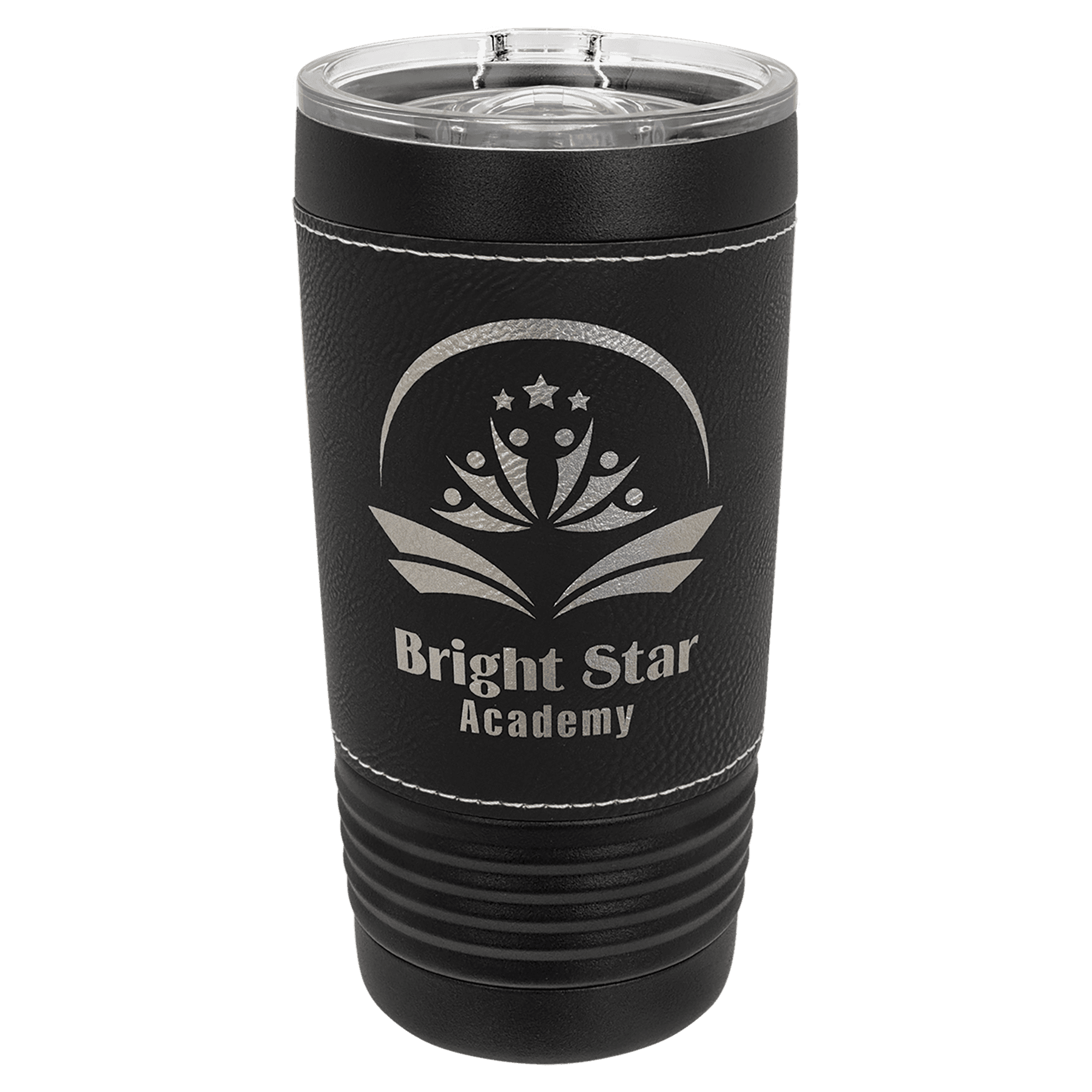 Black with Black/Silver Polar Camel 20 oz. Leatherette Tumbler with Slider Lid