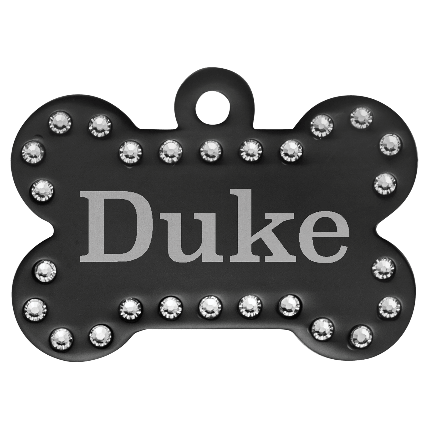 Black 1 1/2" x 1" Laserable Anodized Aluminum Swarovski Bling Bone with Tab