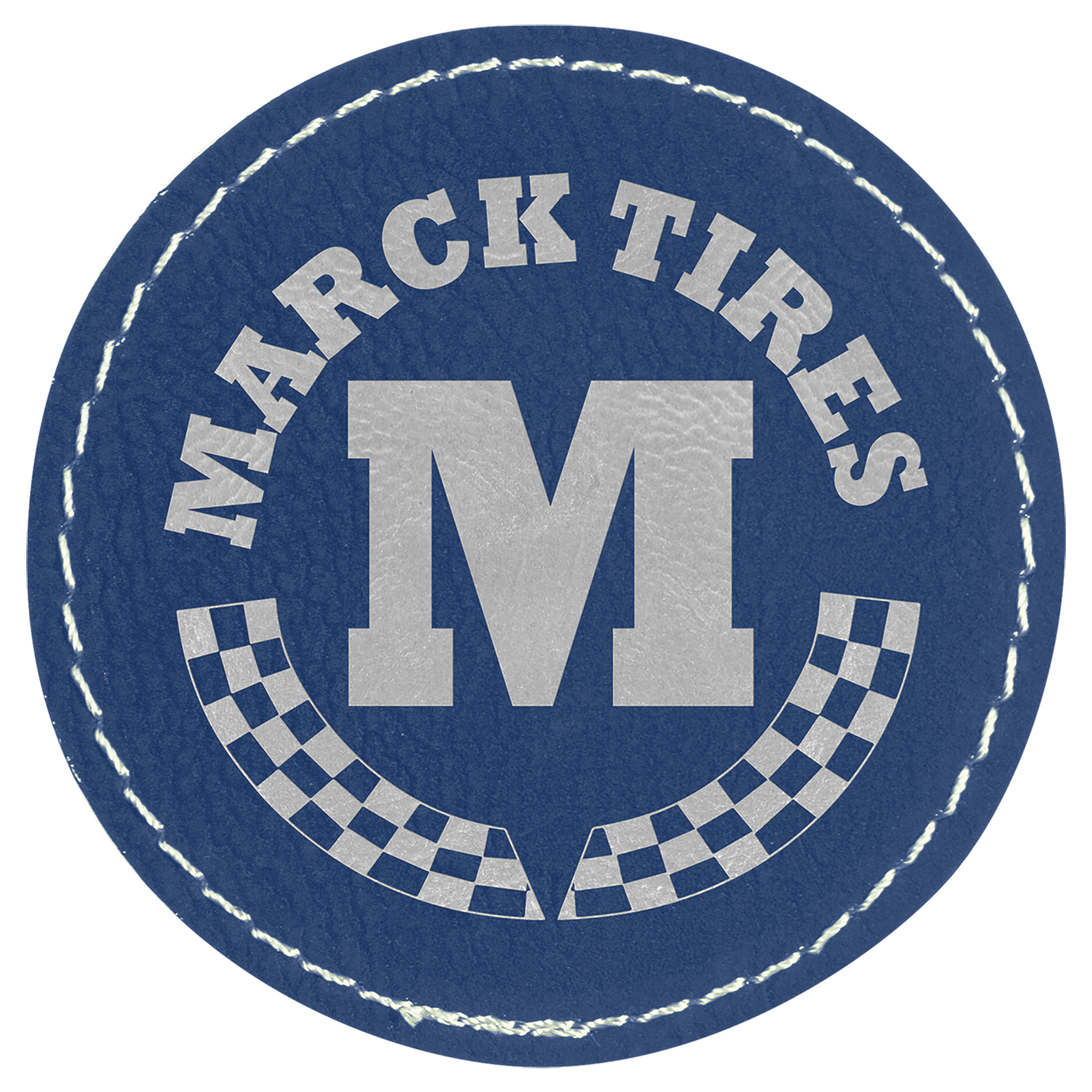 2 1/2" Round Blue/Silver Laserable Leatherette Patch with Adhesive