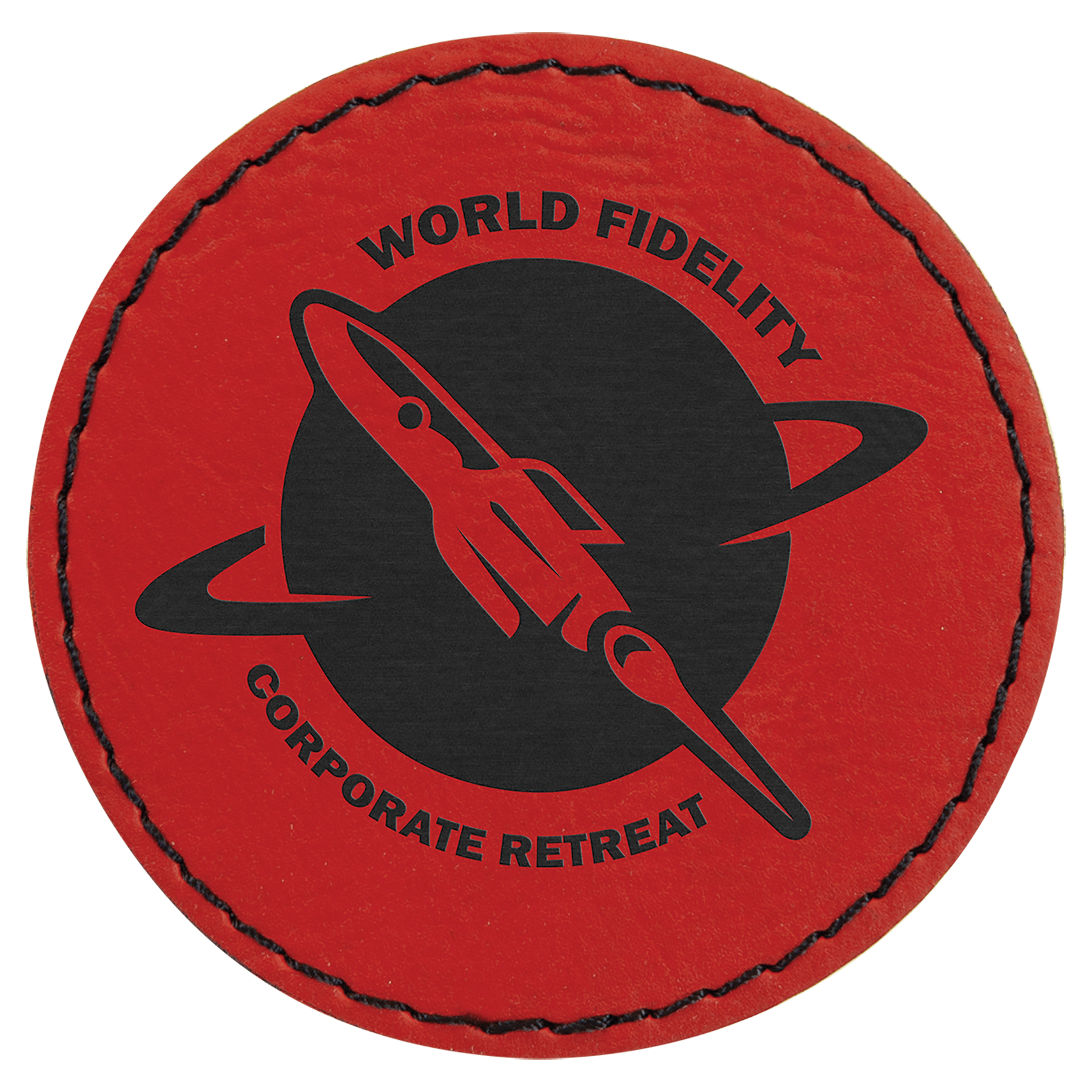 2 1/2" Round Red Laserable Leatherette Patch with Adhesive