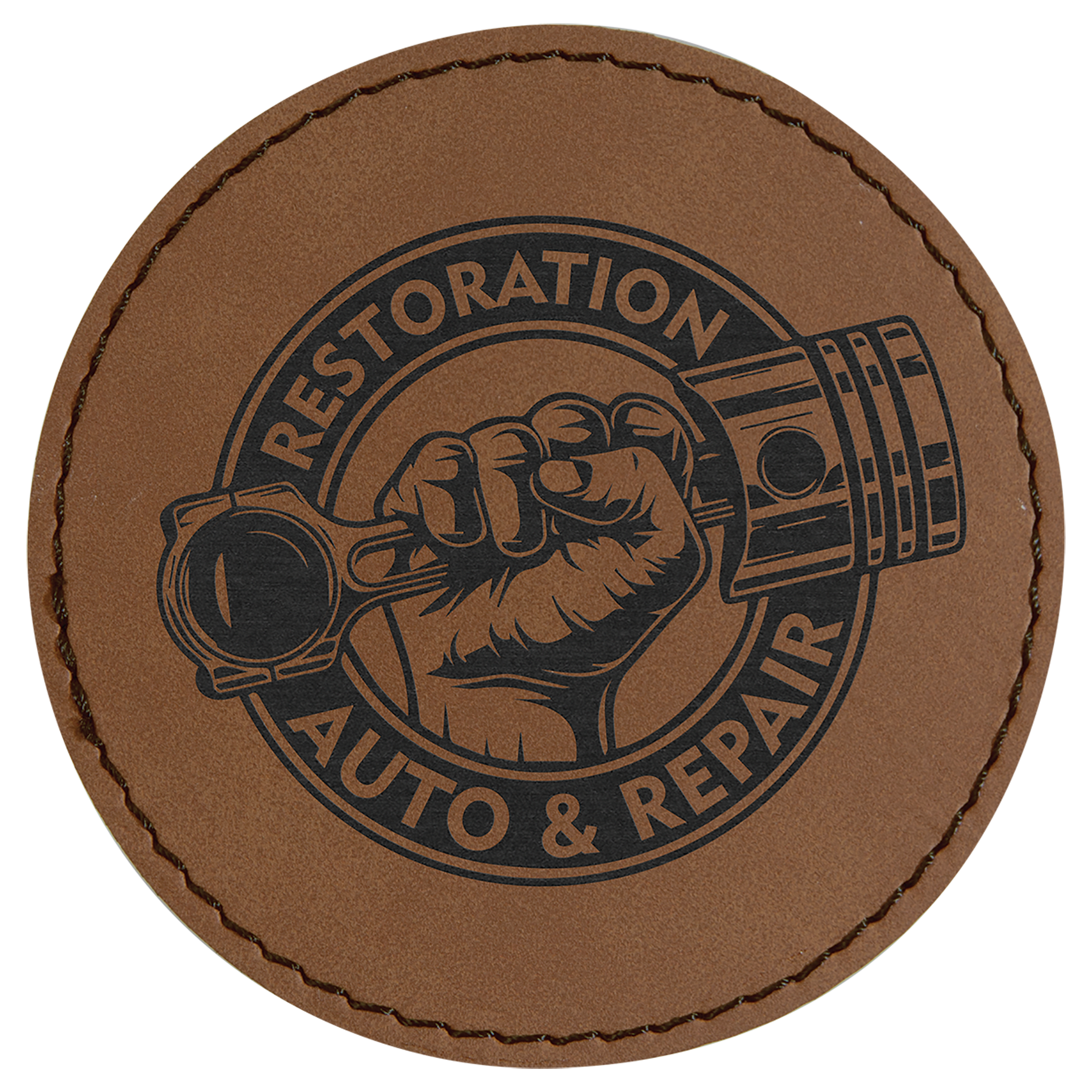 3" Round Dark Brown Laserable Leatherette Patch with Adhesive