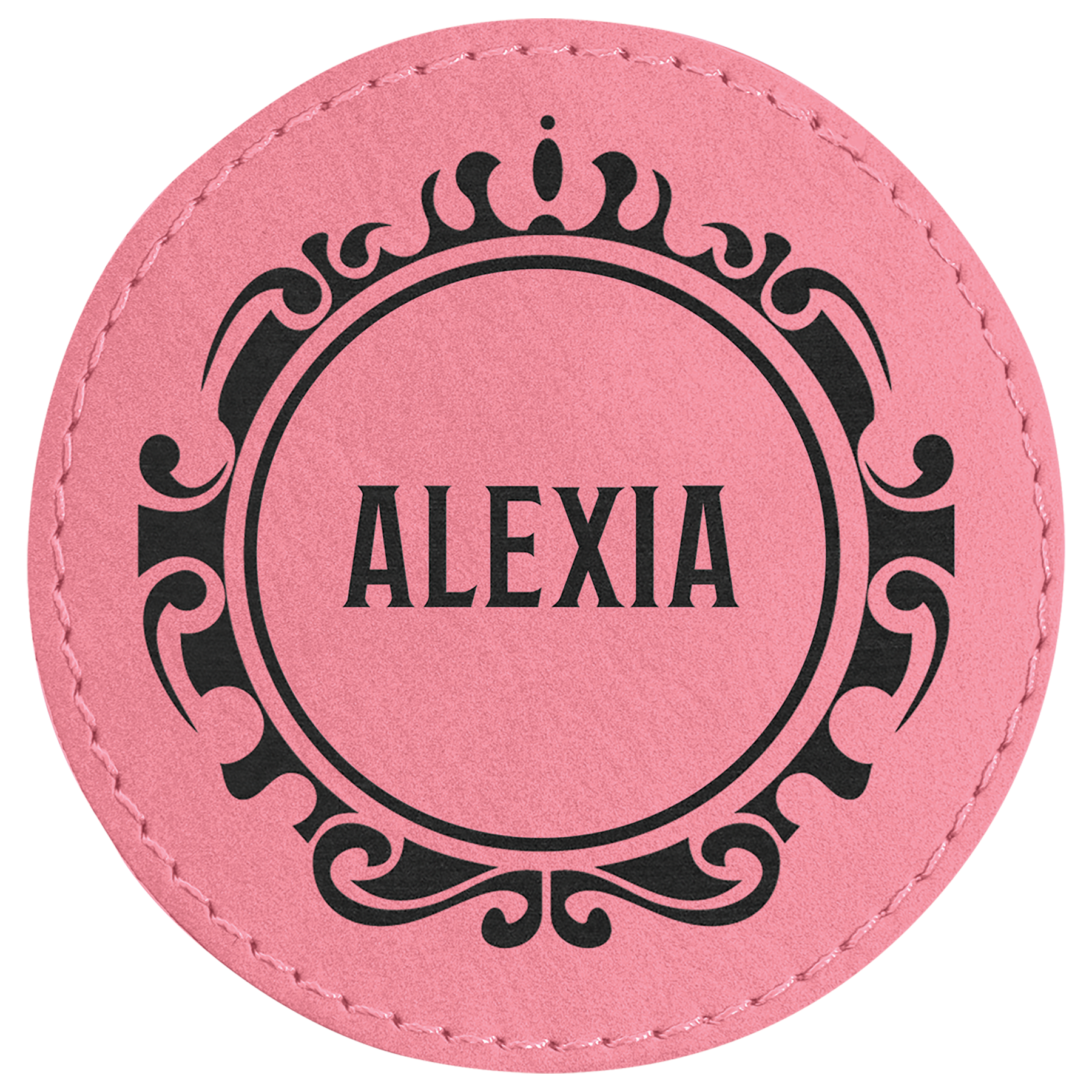 3" Round Pink Laserable Leatherette Patch with Adhesive