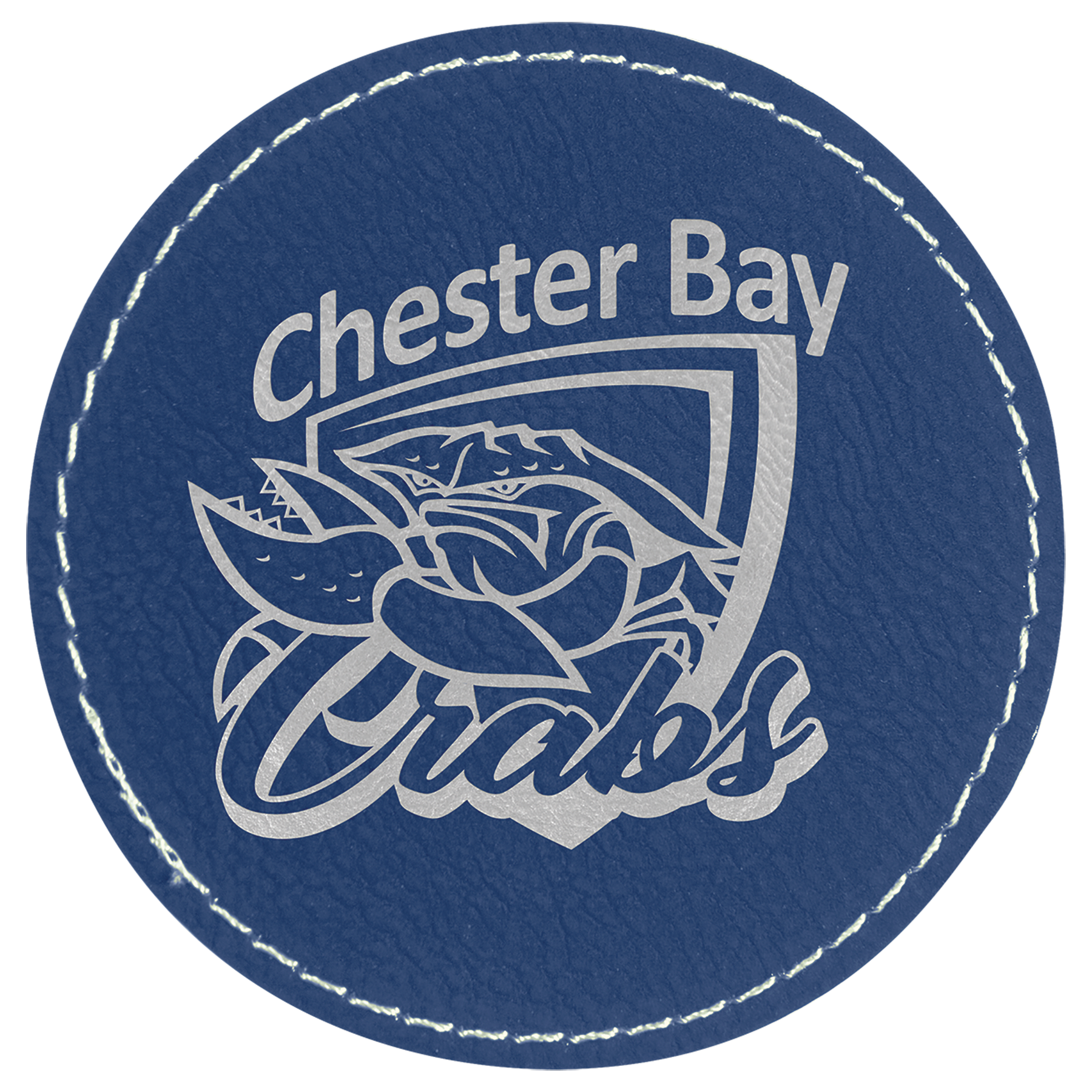 3" Round Blue/Silver Laserable Leatherette Patch with Adhesive