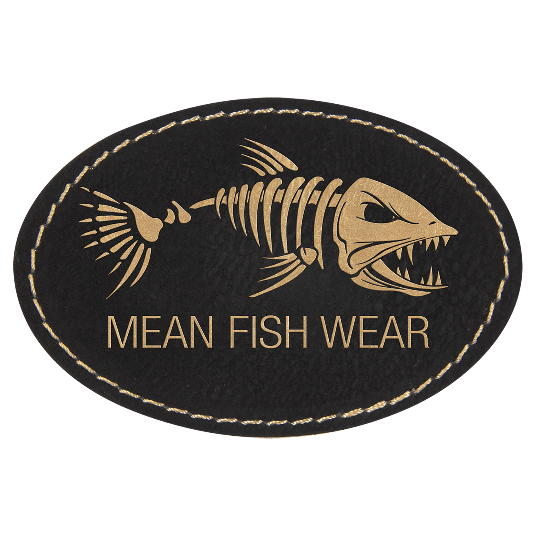 3" x 2" Oval Black/Gold Laserable Leatherette Patch with Adhesive