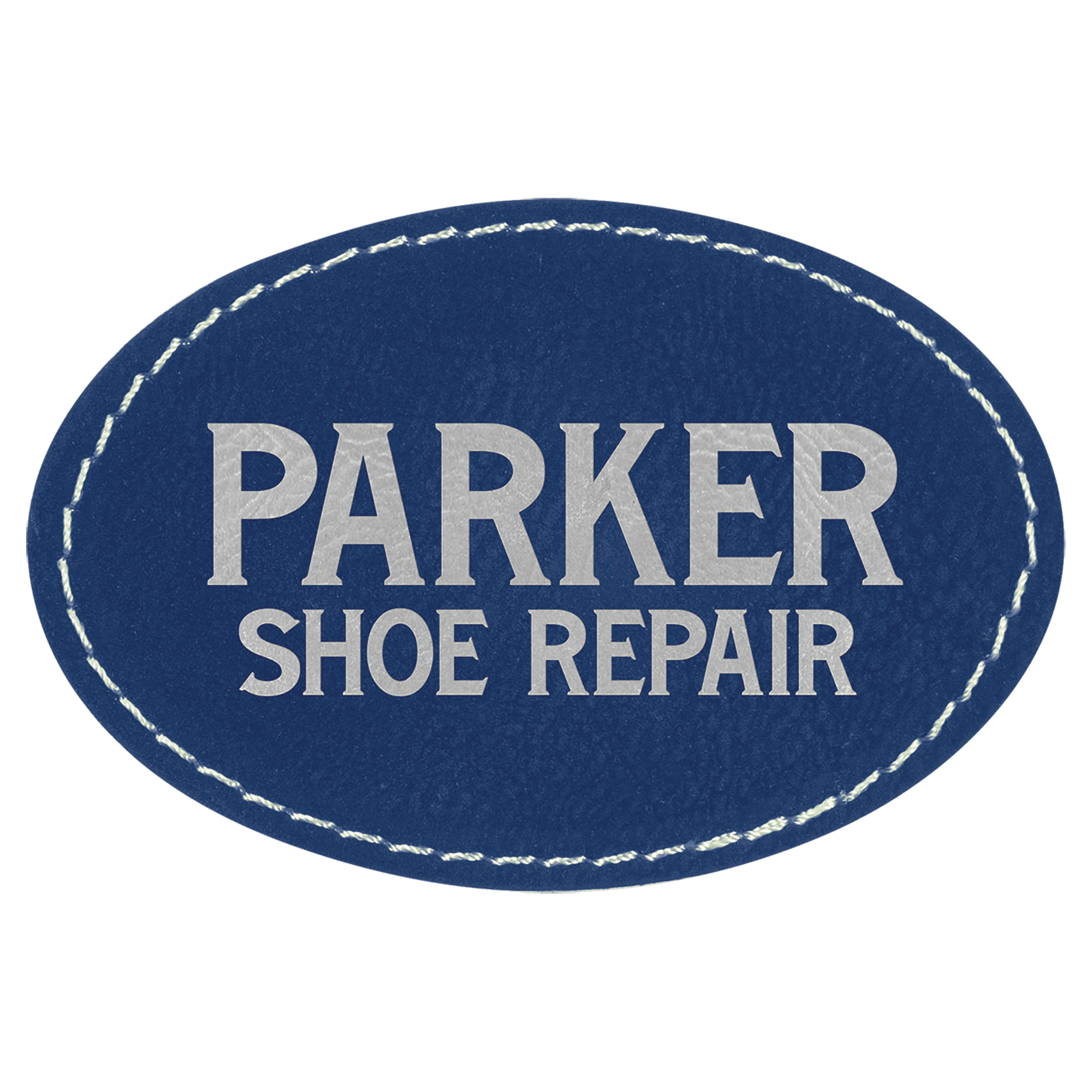 3" x 2" Oval Blue/Silver Laserable Leatherette Patch with Adhesive