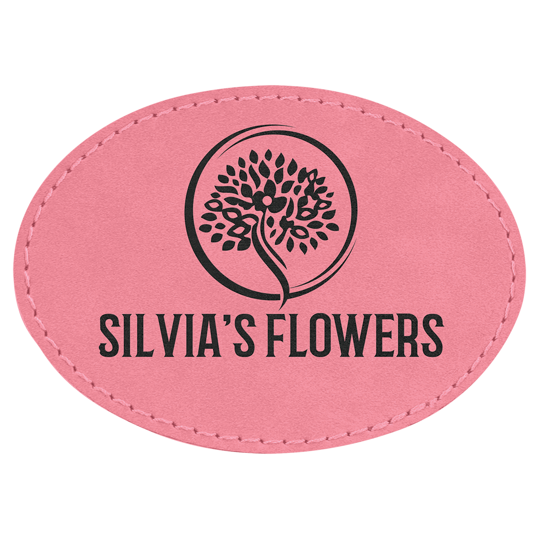 3 1/2" x 2 1/2" Oval Pink Laserable Leatherette Patch with Adhesive