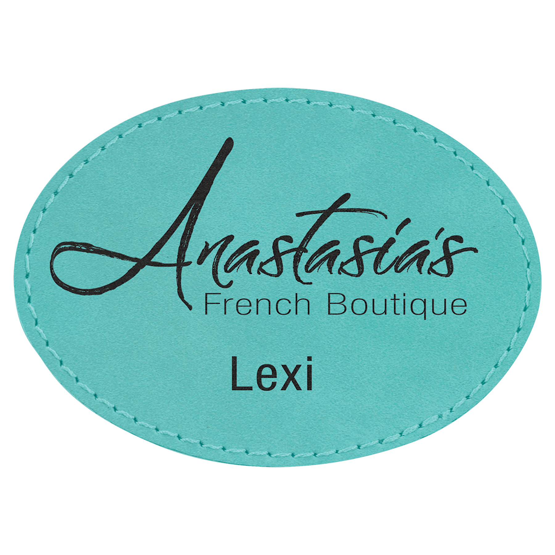 3 1/2" x 2 1/2" Oval Teal Laserable Leatherette Patch with Adhesive