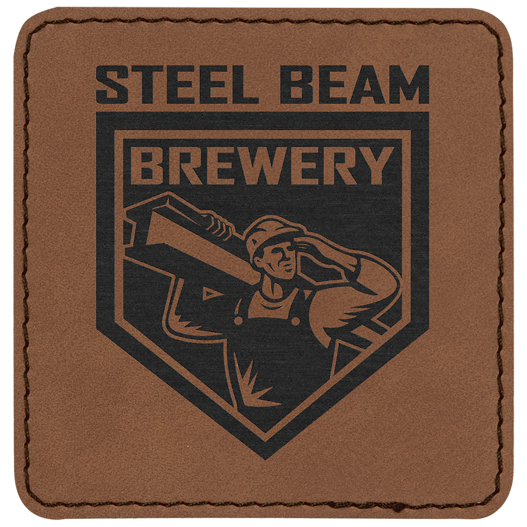 3" x 3" Square Dark Brown Laserable Leatherette Patch with Adhesive