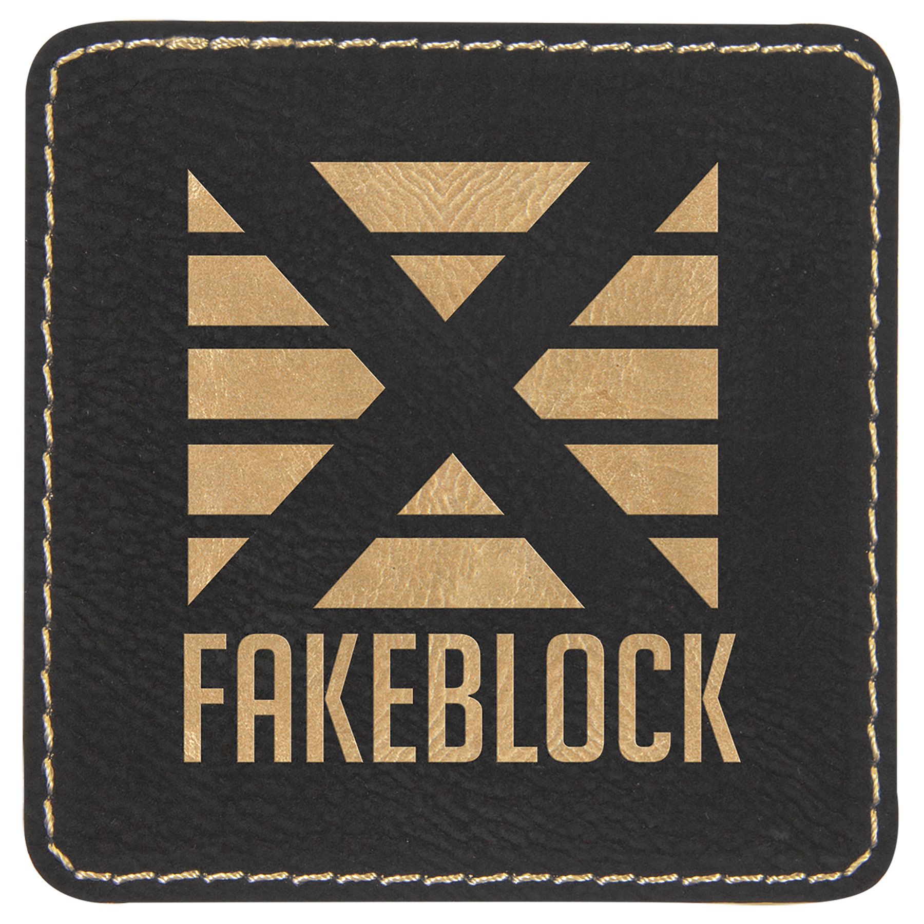 3" x 3" Square Black/Gold Laserable Leatherette Patch with Adhesive