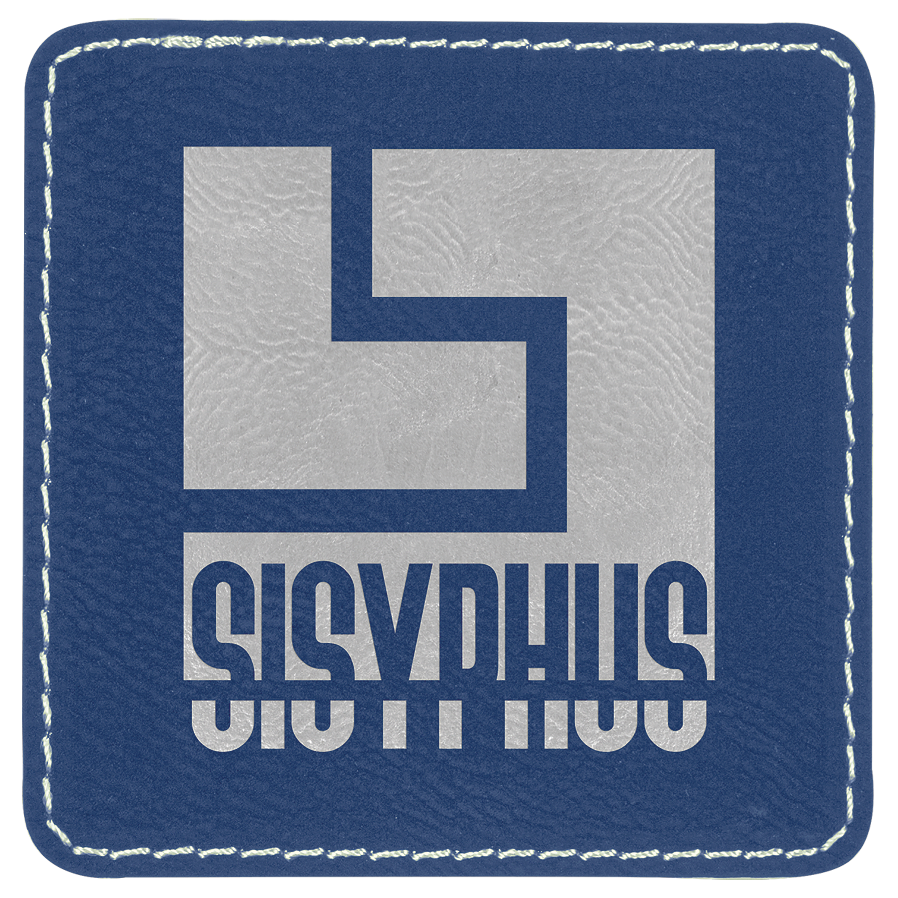 3" x 3" Square Blue/Silver Laserable Leatherette Patch with Adhesive