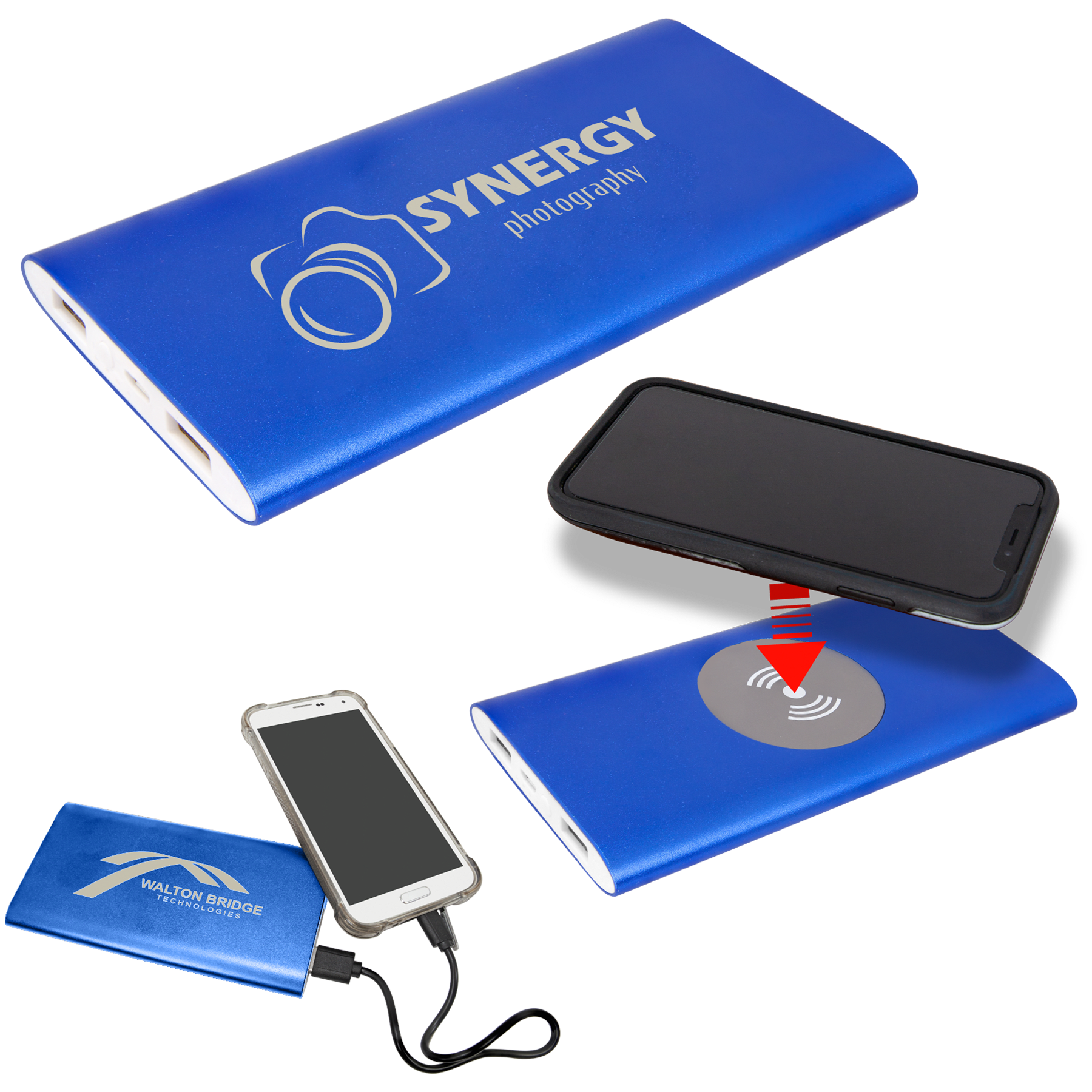 Blue 8000MAH Power Bank & Wireless Anodized Aluminum Charger with USB Pow er Cord