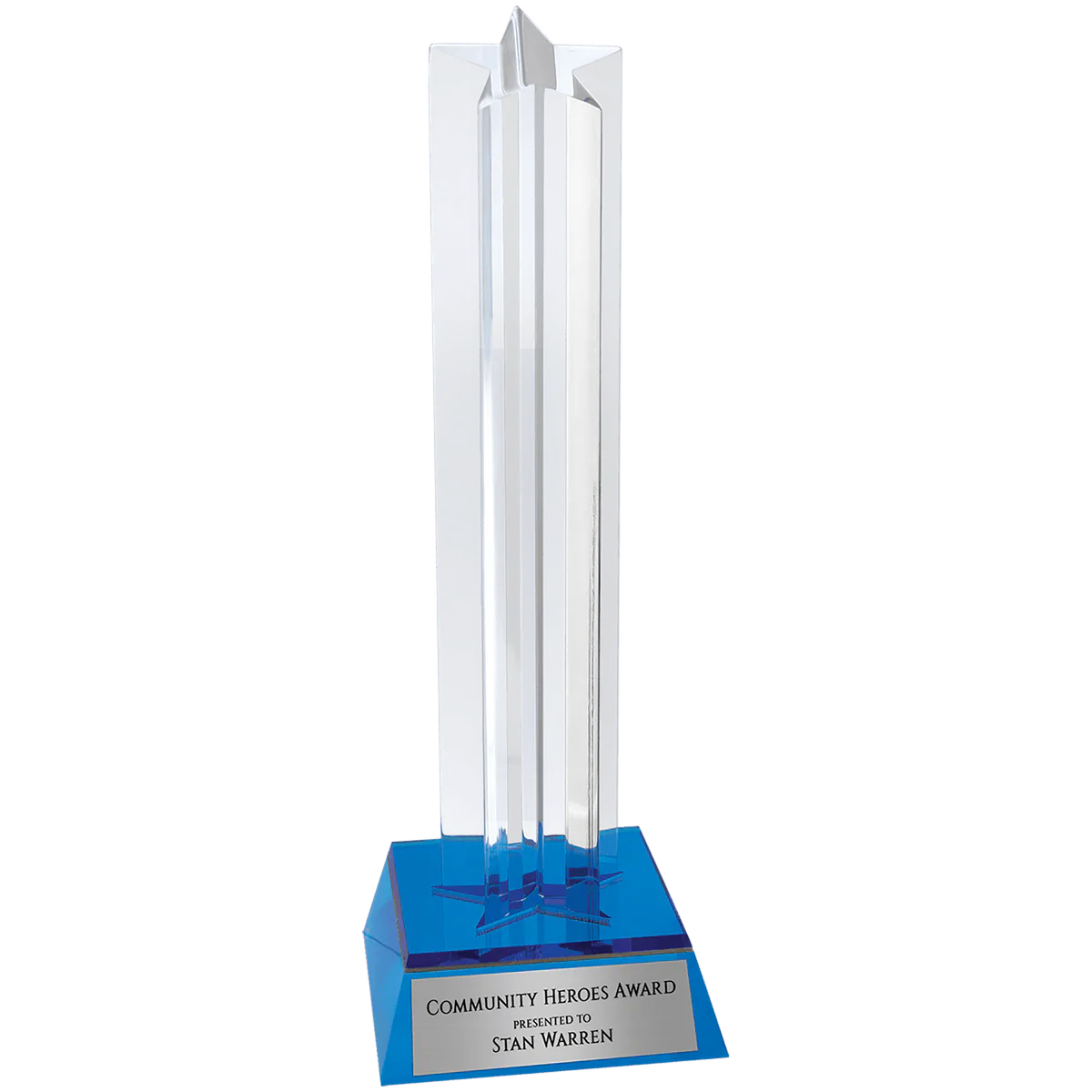 Blue Star Column Acrylic with Blue Base (3 Sizes)