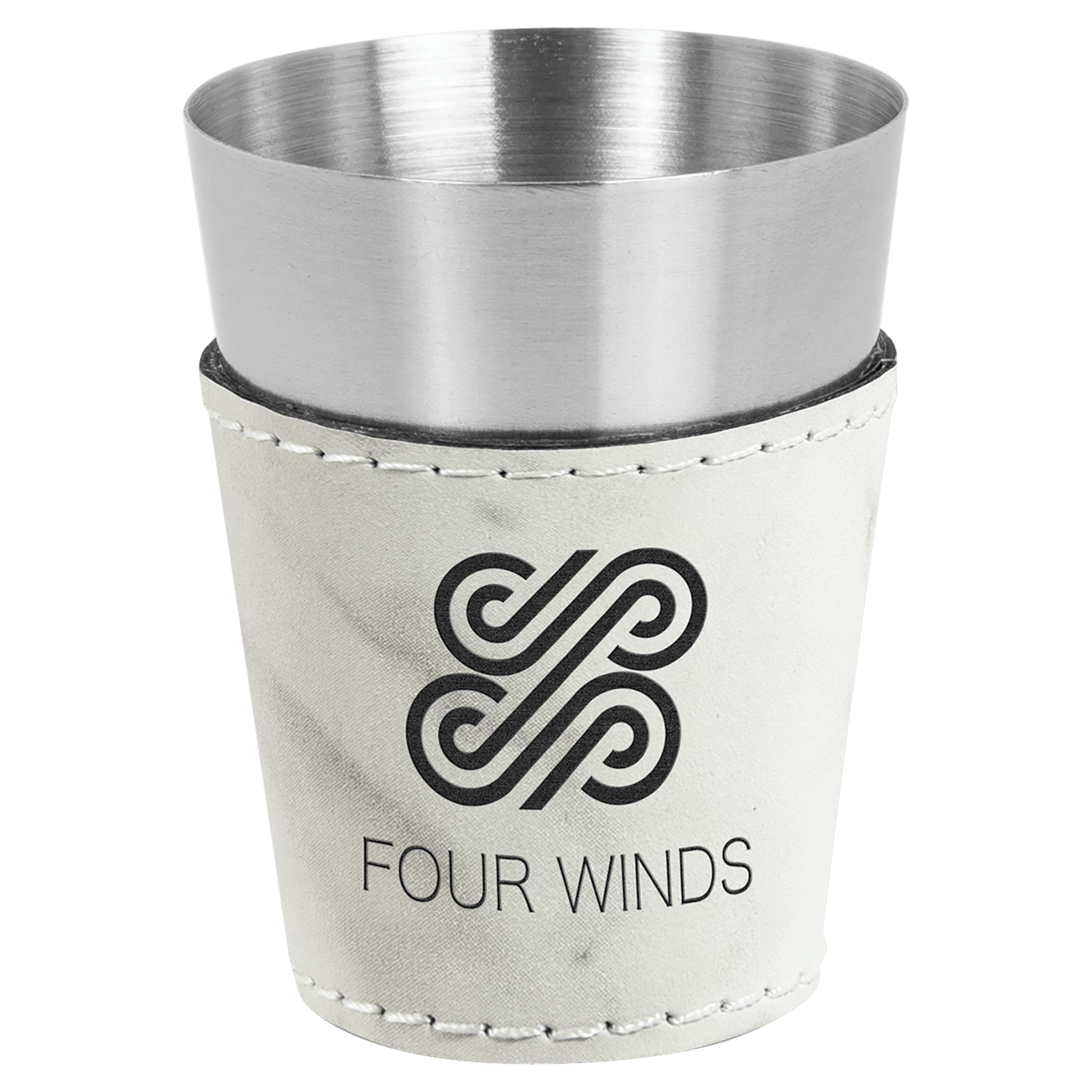 White Marble Laserable Leatherette & Stainless Steel 2 oz. Shot Glass