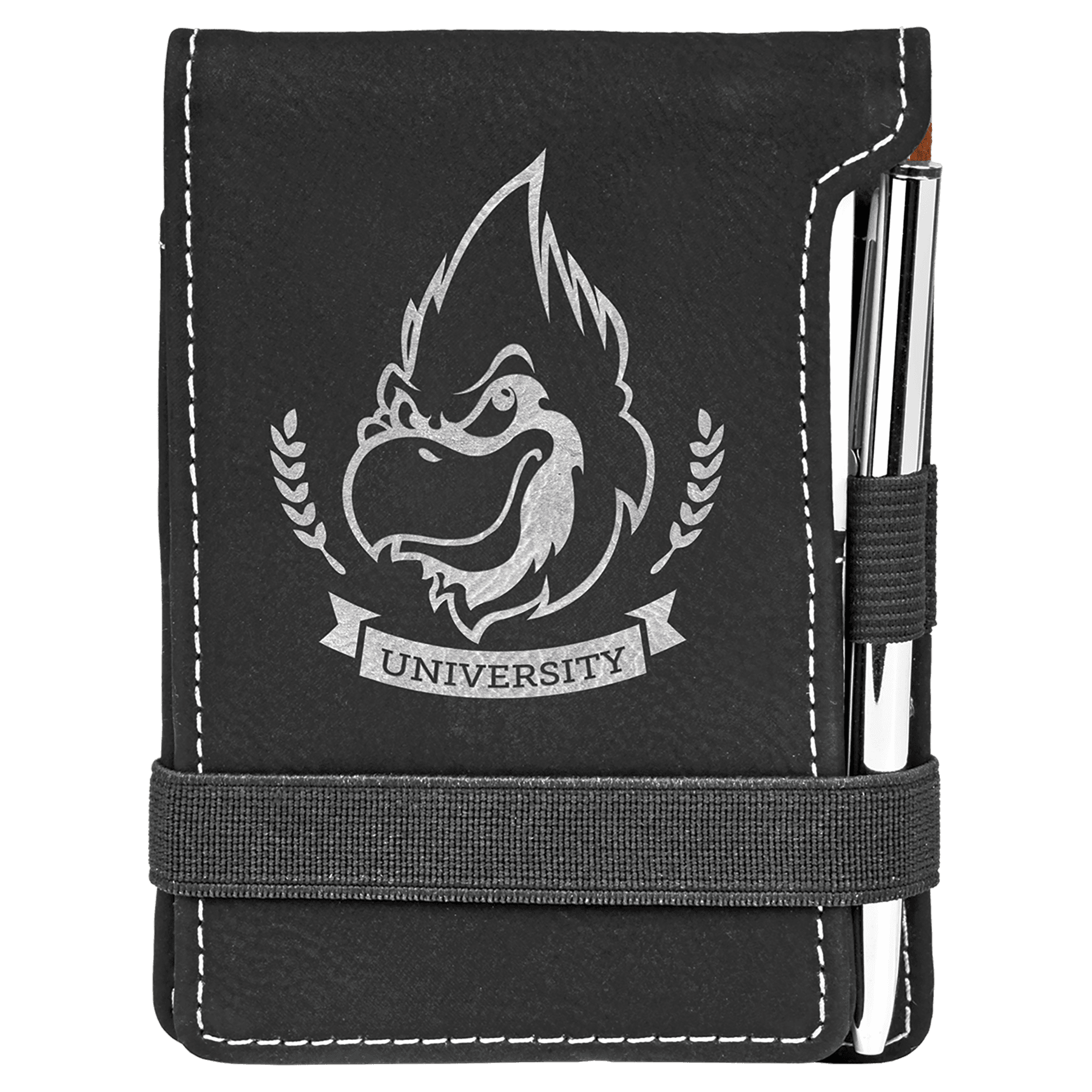 Black/Silver 3 1/4" x 4 3/4" Laserable Leatherette Mini Notepad with Pen