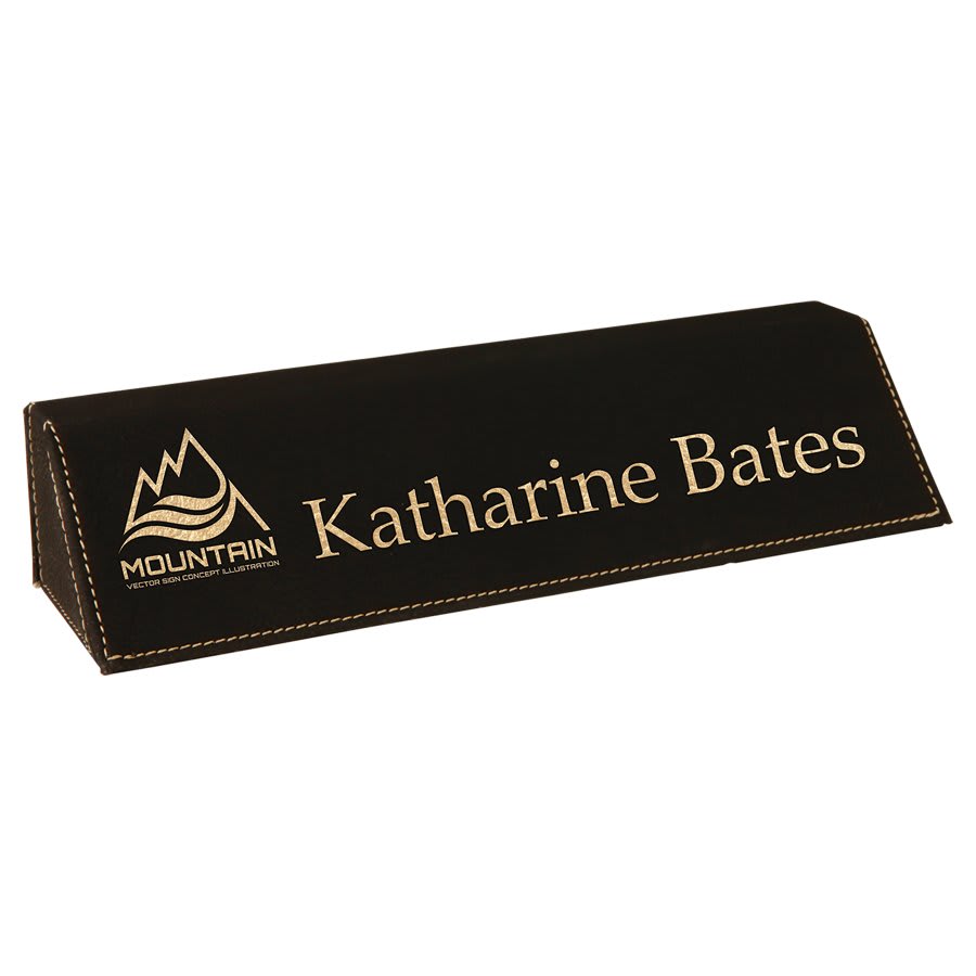 Black/Gold 8 1/2" Laserable Leatherette Desk Wedge