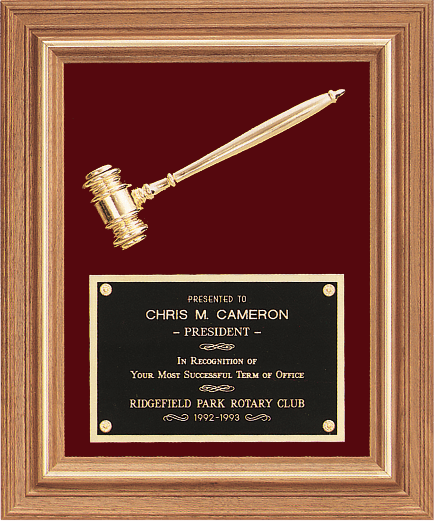 American Walnut Frame Gavel Plaque