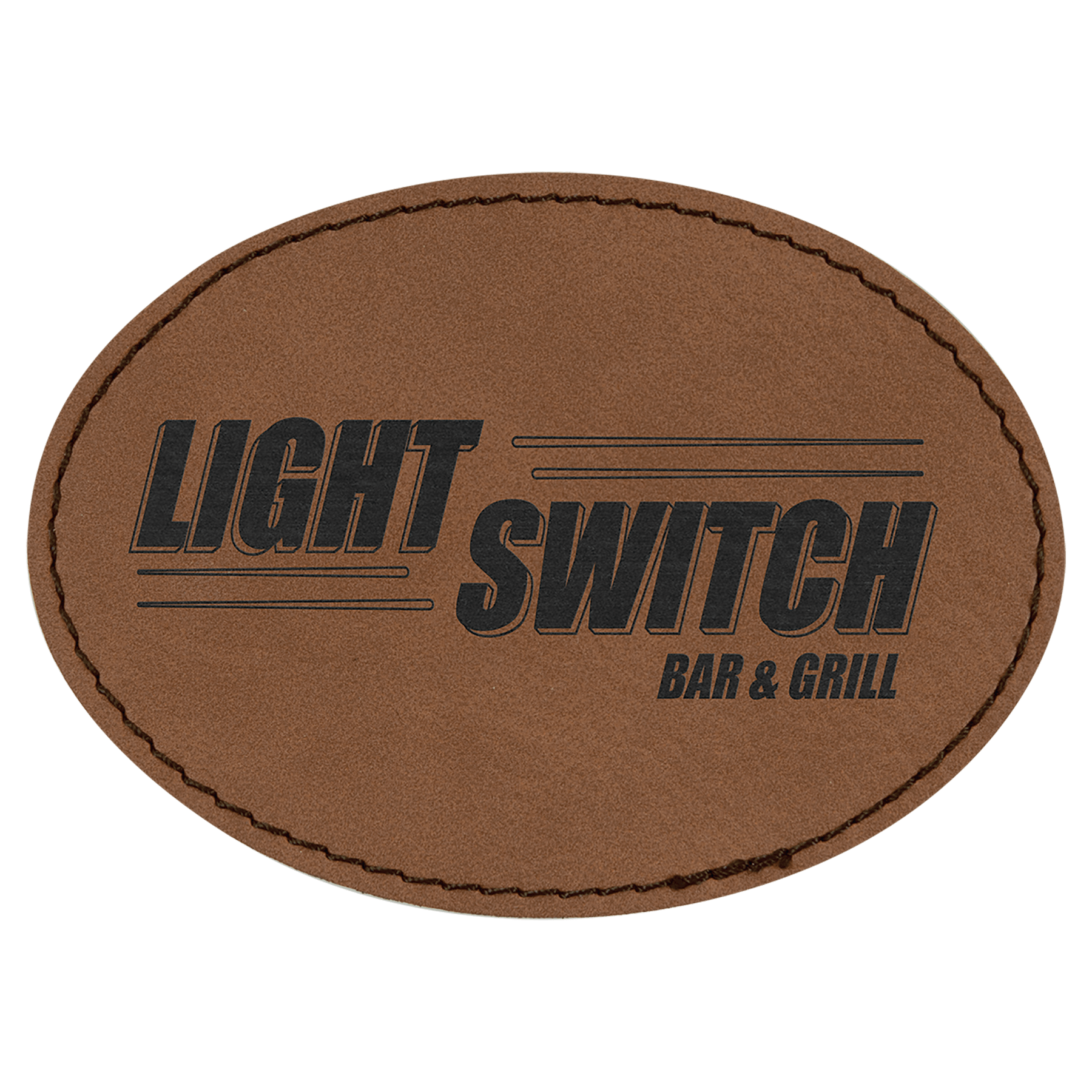 3 1/2" x 2 1/2" Oval Dark Brown Laserable Leatherette Patch with Adhesive
