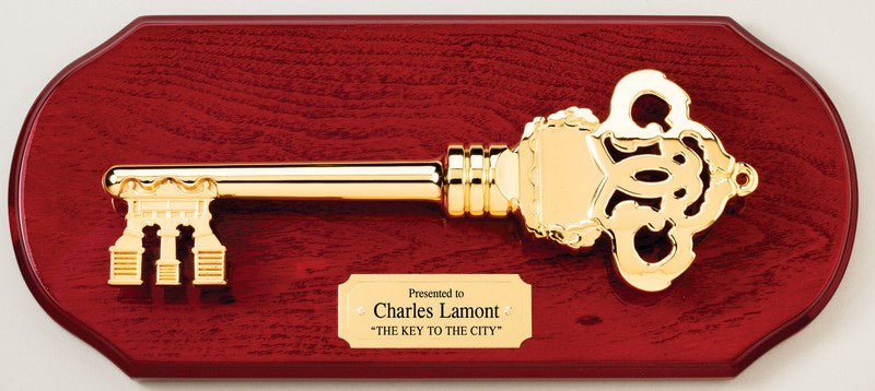 Gold Key Mounted On Rosewood Plaque